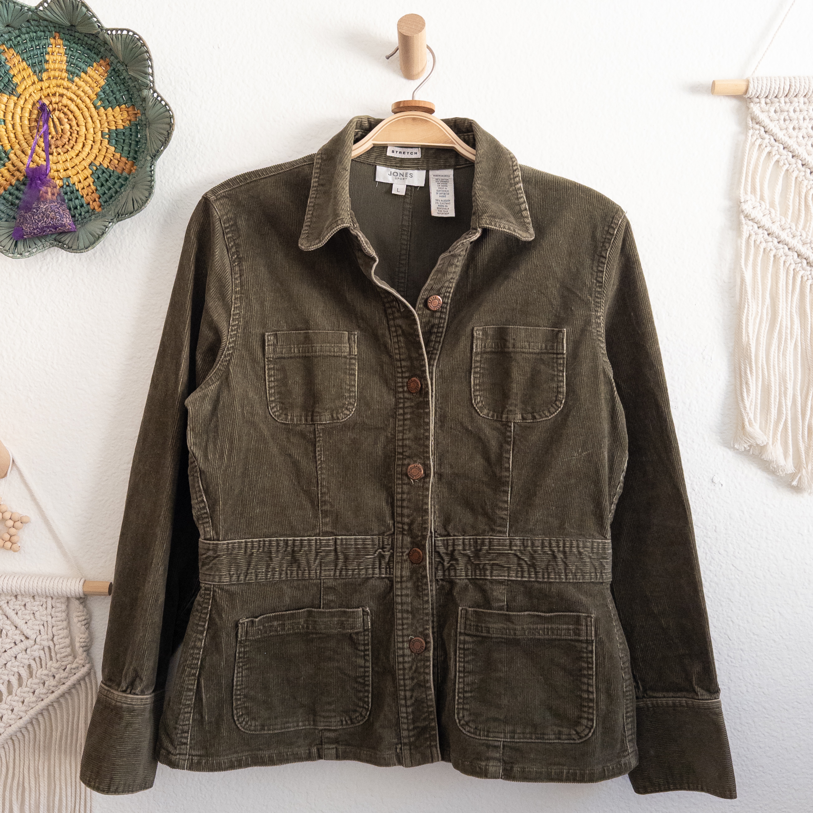 Jones Sport Stretch Olive Green Corduroy Chore Jacket Size Large