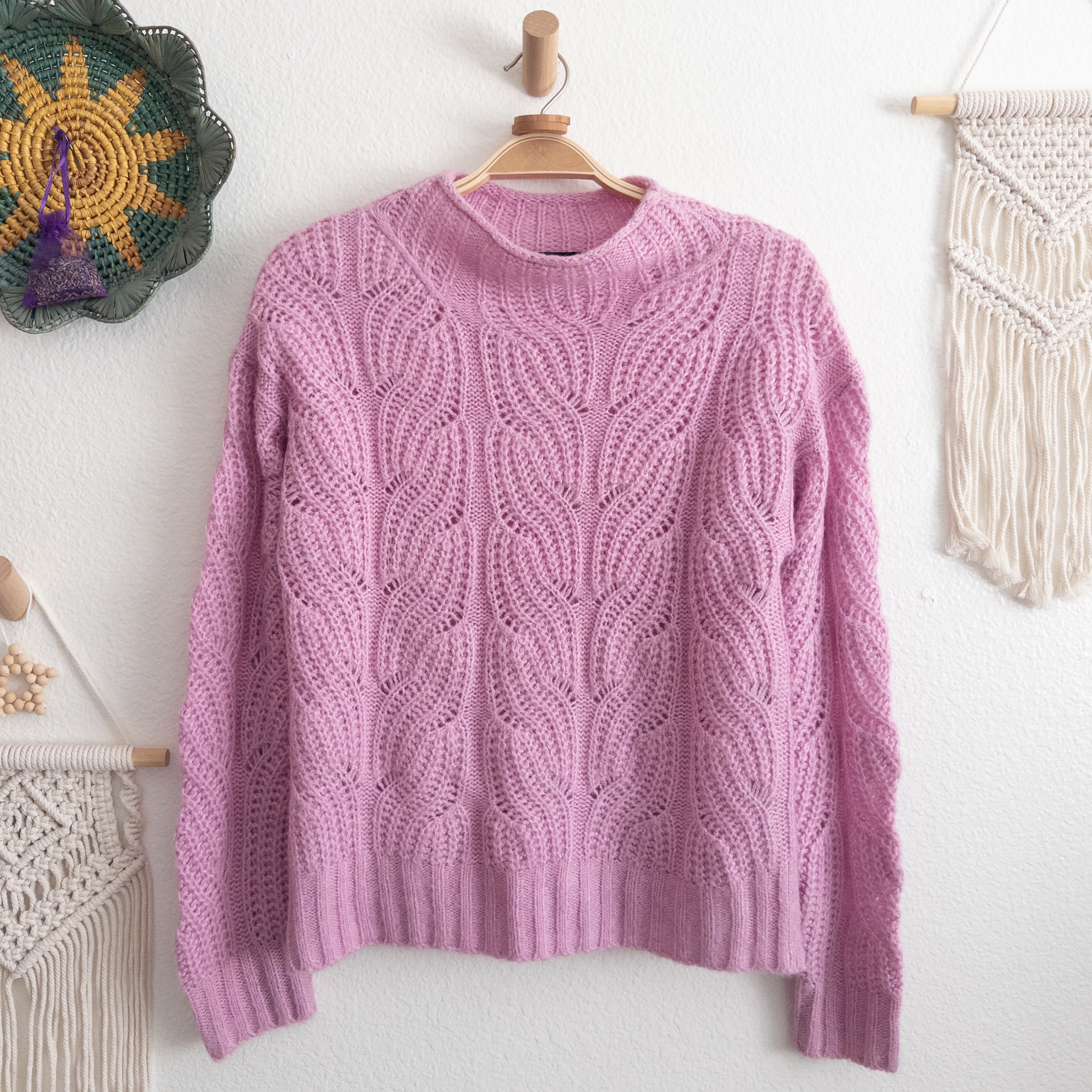 J. Crew Lilac Pointelle Cable Knit Alpaca High Neck Sweater Small