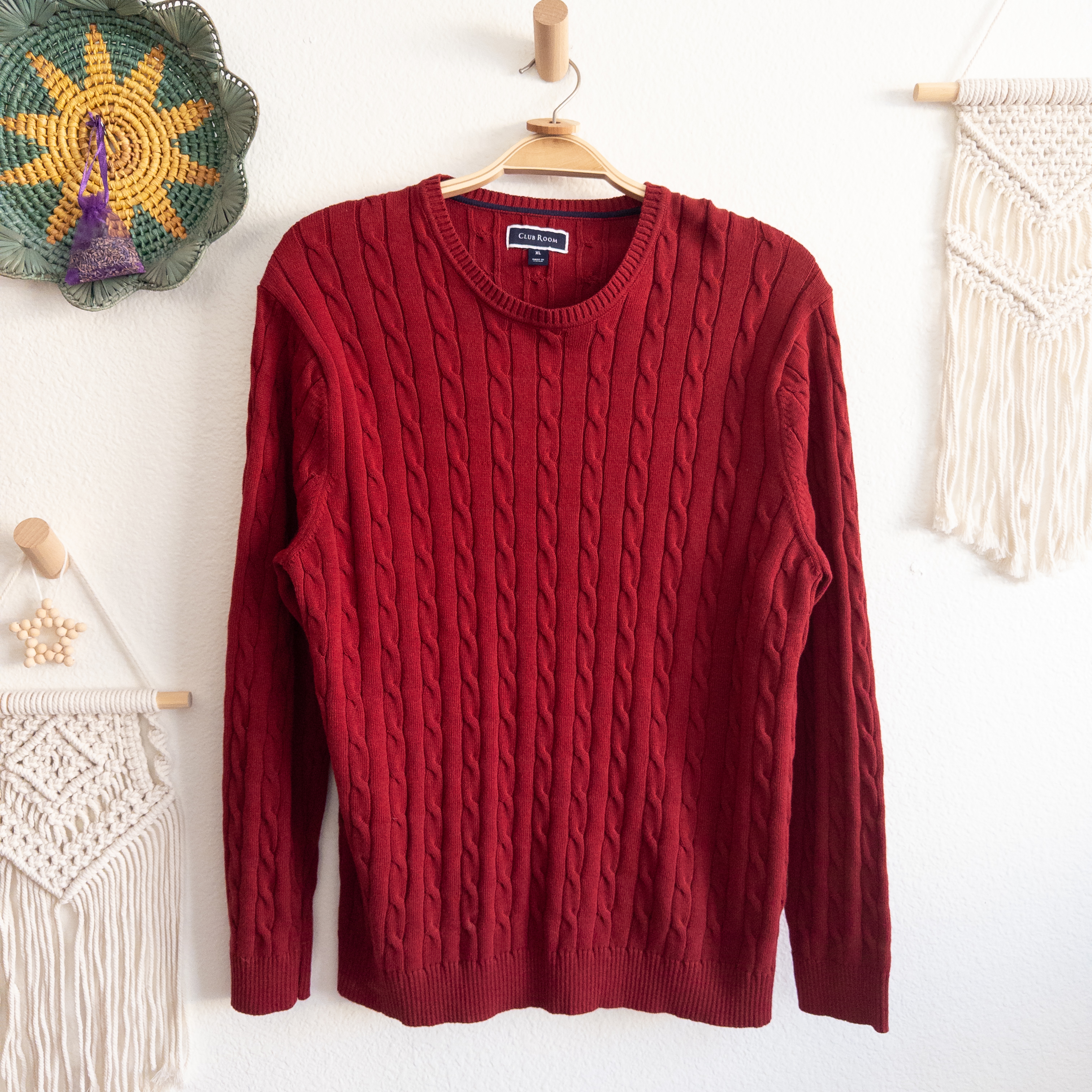 Club Room Maroon Red Cable Knit Sweater Size XL