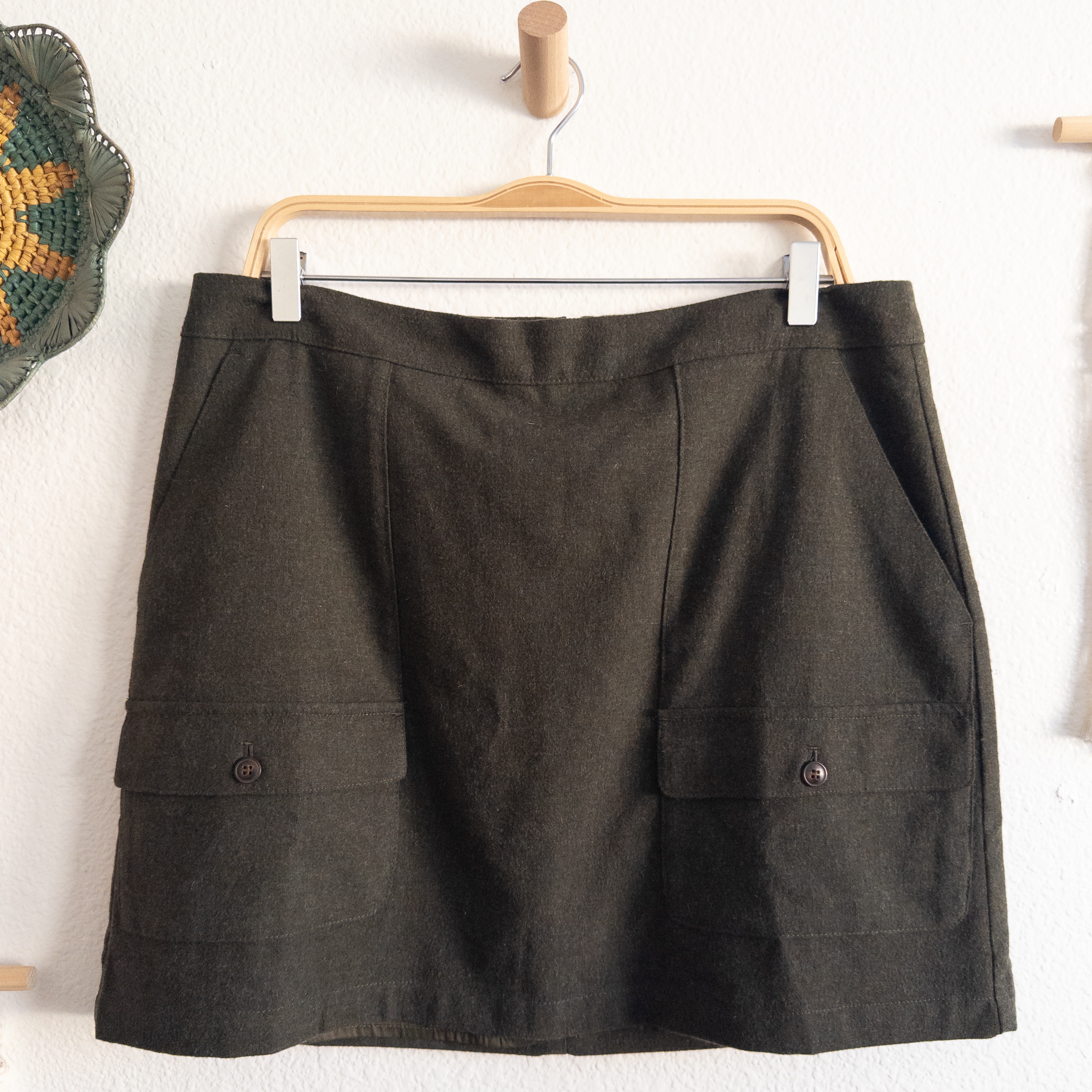 Madewell Heather Green Wool Blend Cargo Mini Skirt Size 14