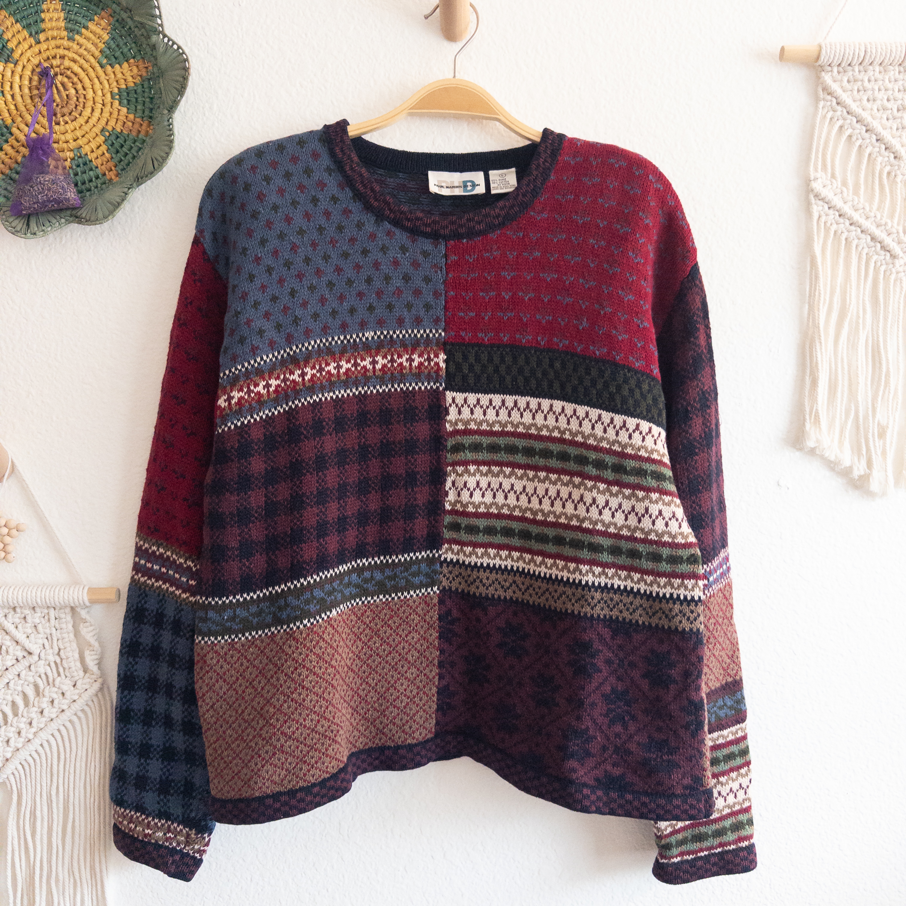 Paul Harris Design Patchwork Cottage Core Vintage Sweater Size Large
