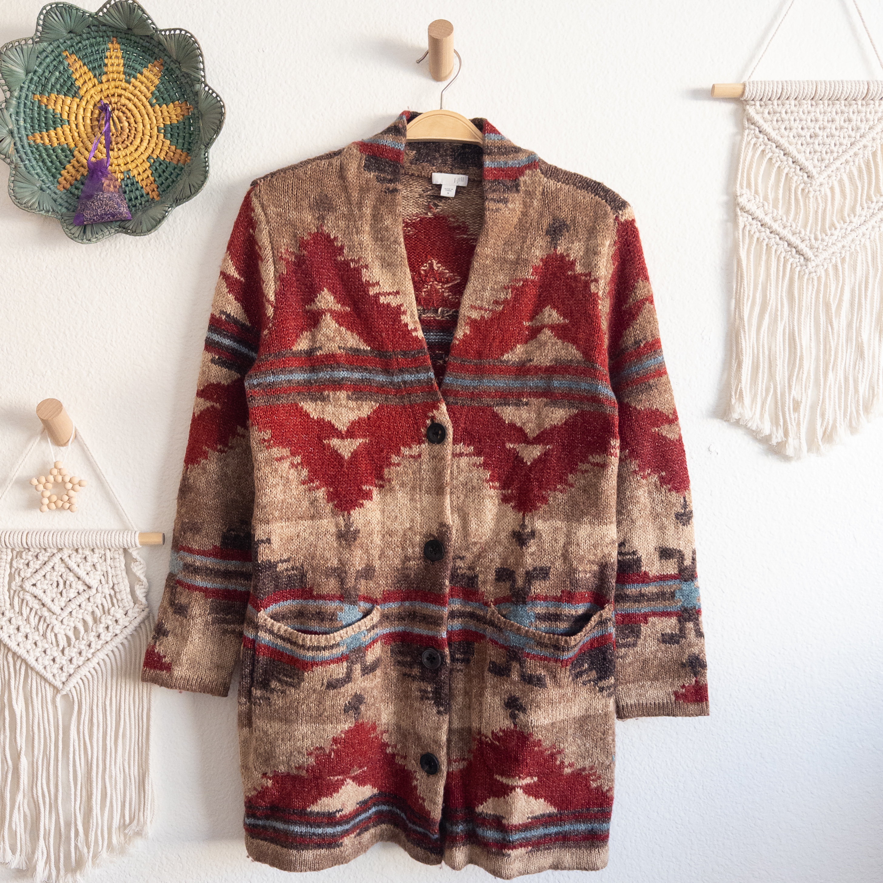 J. Jill Southwestern Azetc Wool Blend Cardigan Sweater Size Medium