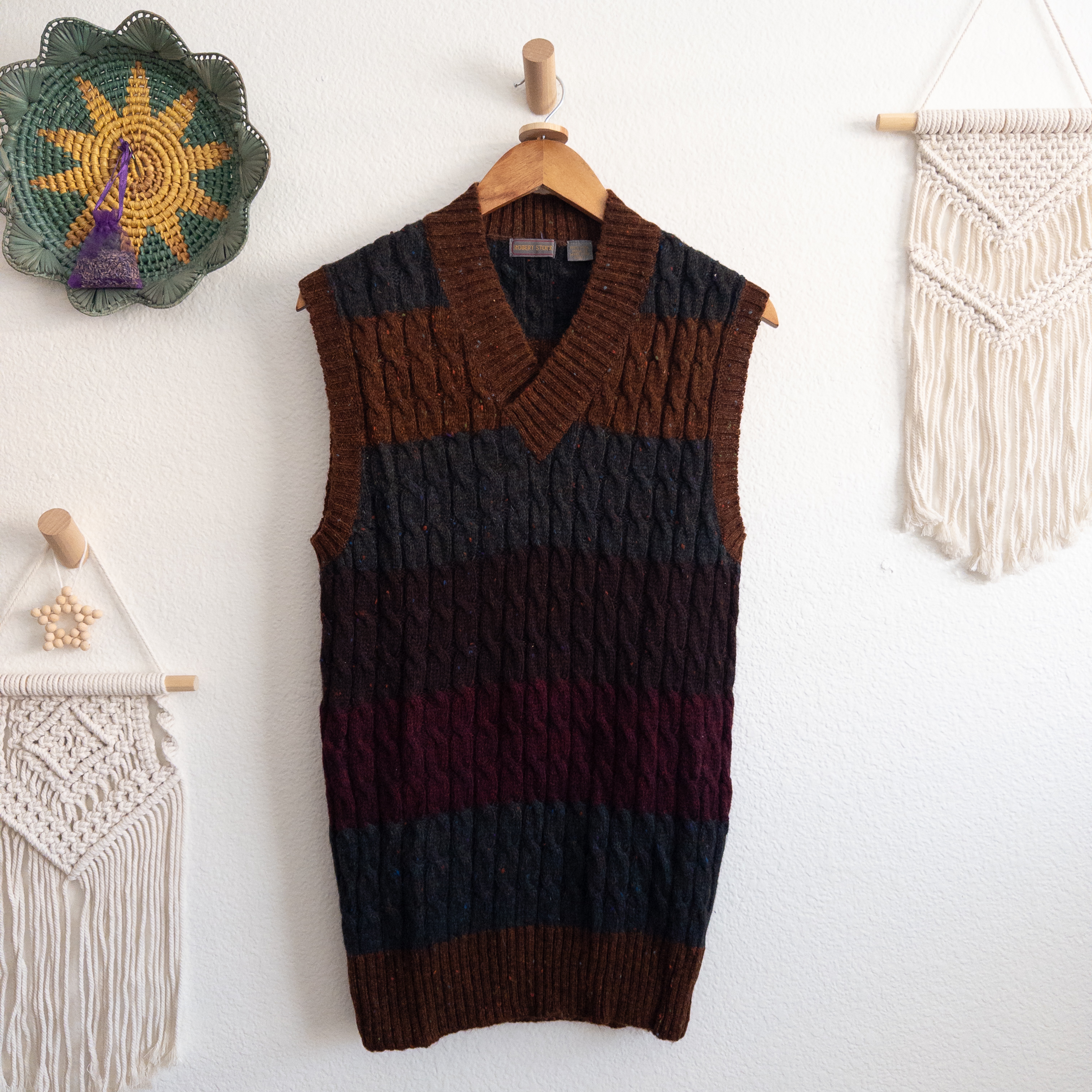 Robert Stock Chunky Knit Sleeveless Wool Vest Sweater Vest Size Small