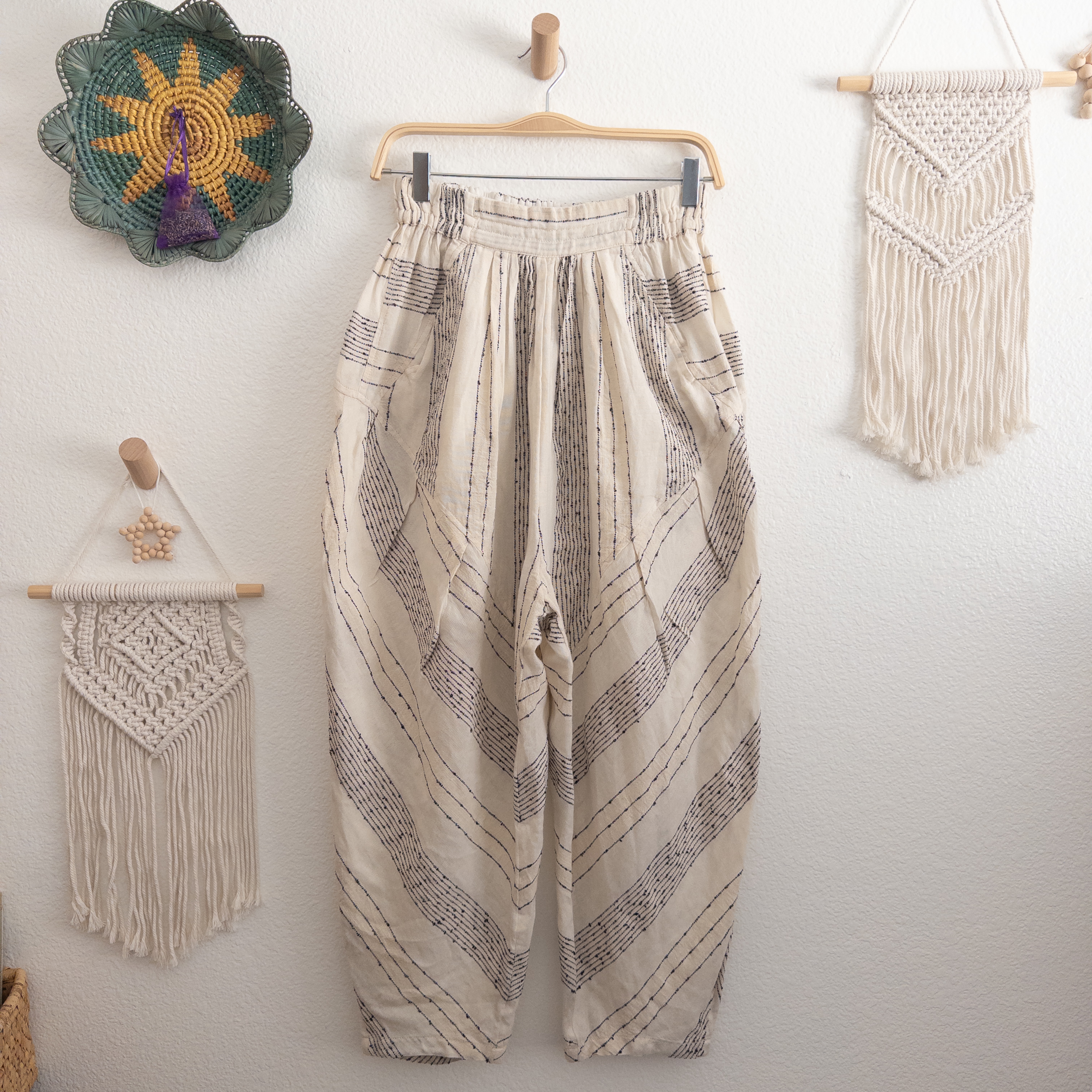 Free People Once Upon Yarn Dye Harem Pants Ivory Cream Black Size XS