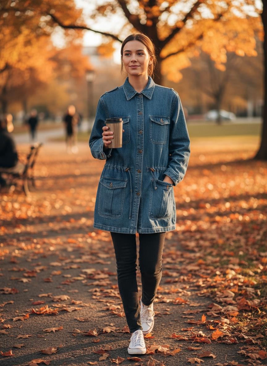 Blue Denim Jean Casual Utility Chore Coat Size Medium