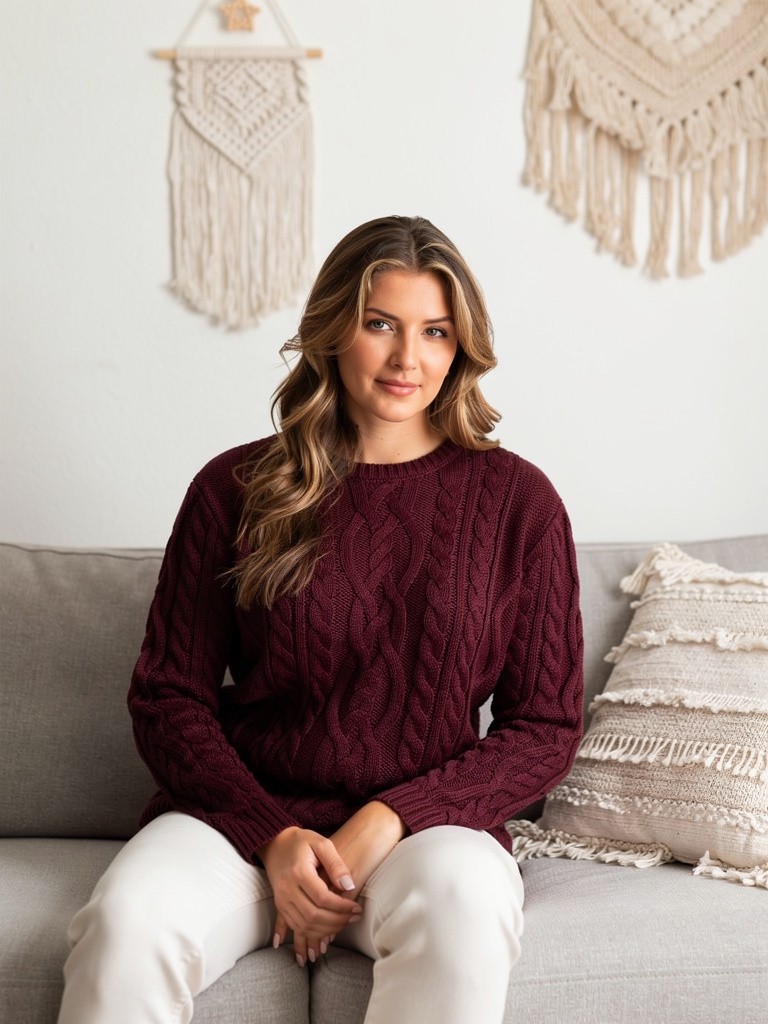 Burgundy Cable Knit Sweater ASOS Design Size Small