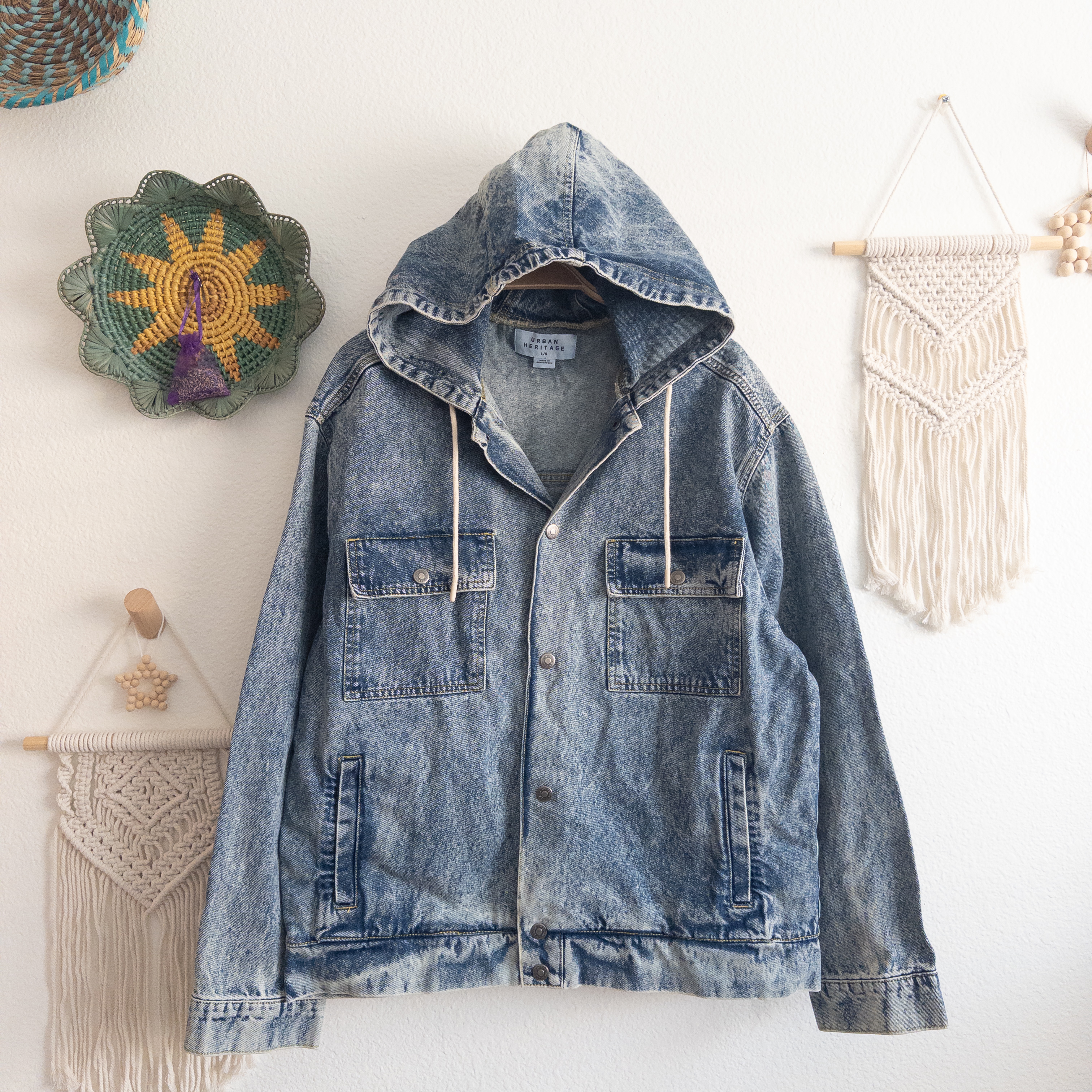 Urban Heritage Stonewash Denim Jean Hooded Jacket Size Large NWT