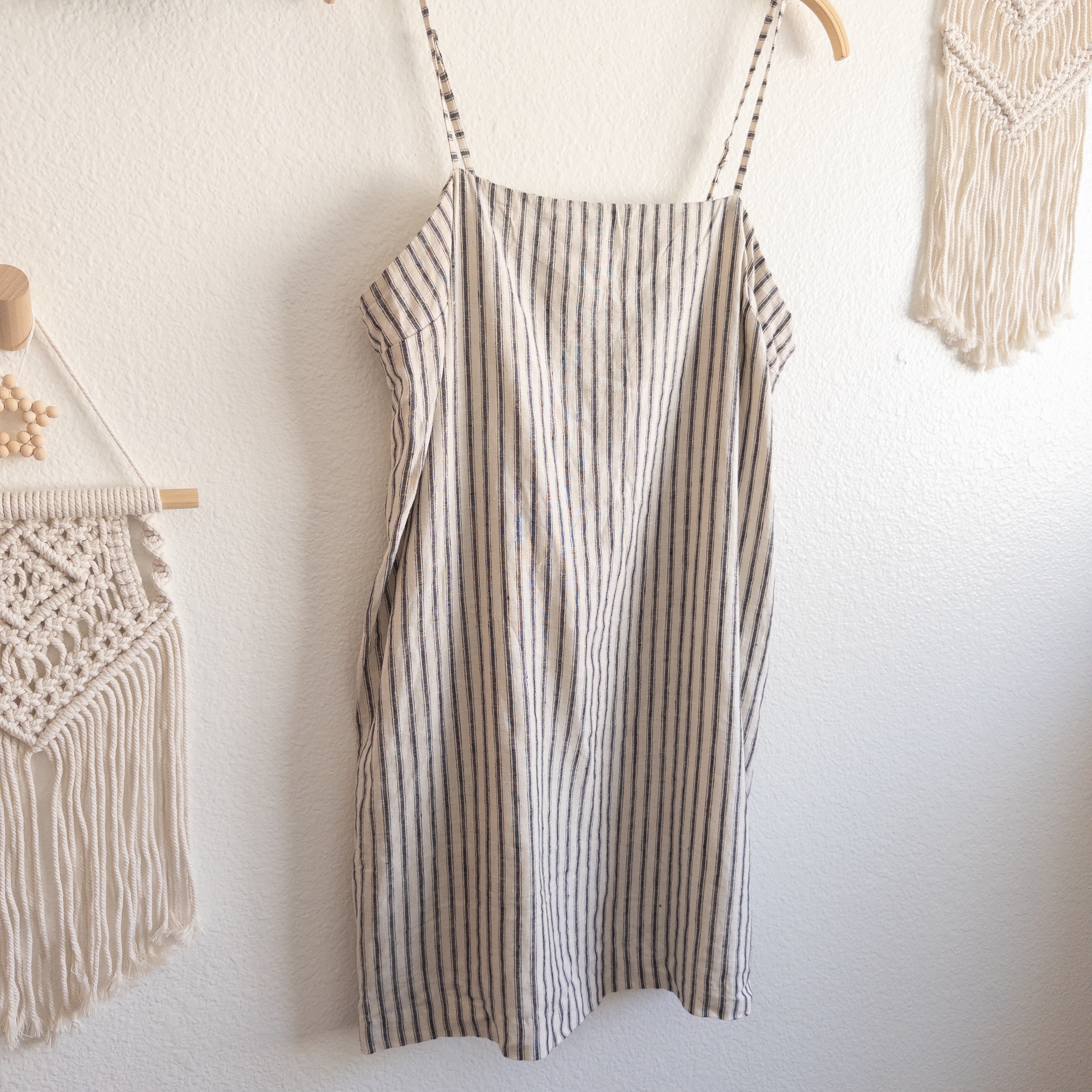 Cream and Black Linen Striped Tank Dress Size XL