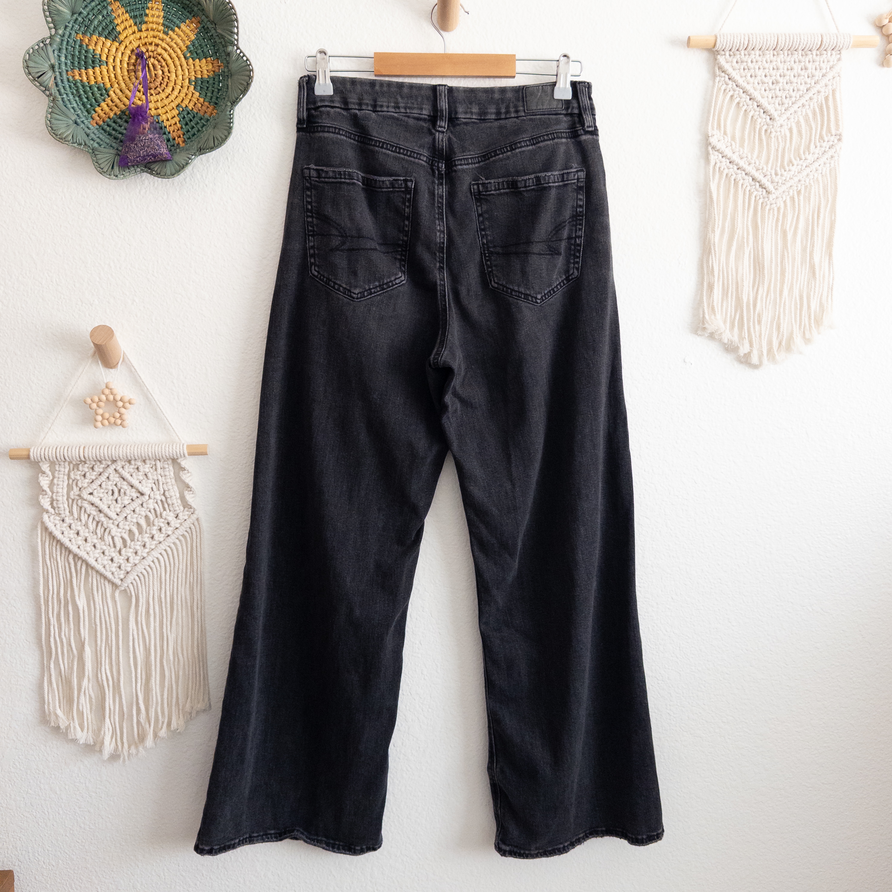 Black Wash Wide Leg High Rise Denim Jeans Size 10