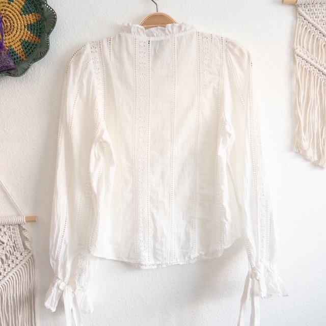 Boho-Chic Crisp White Eyelet Blouse Size Small