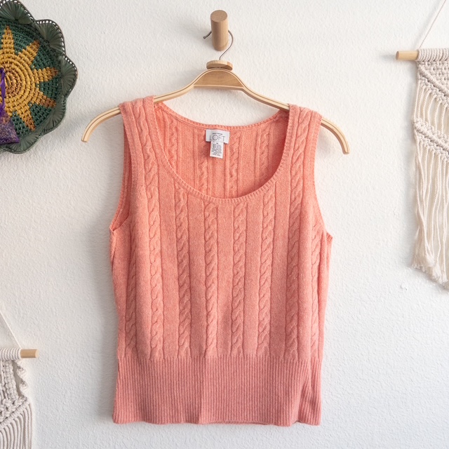 Wool Angora Cashmere Blend Cable Knit Sleeveless Sweater Size Medium