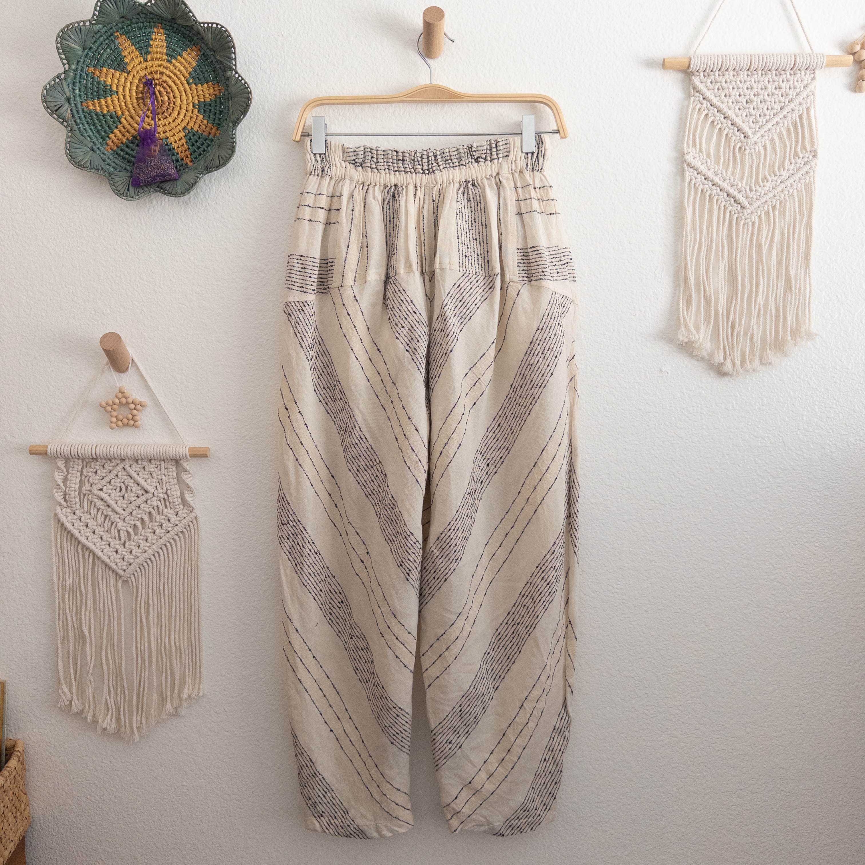 Free People Once Upon Yarn Dye Harem Pants Ivory Cream Black Size XS