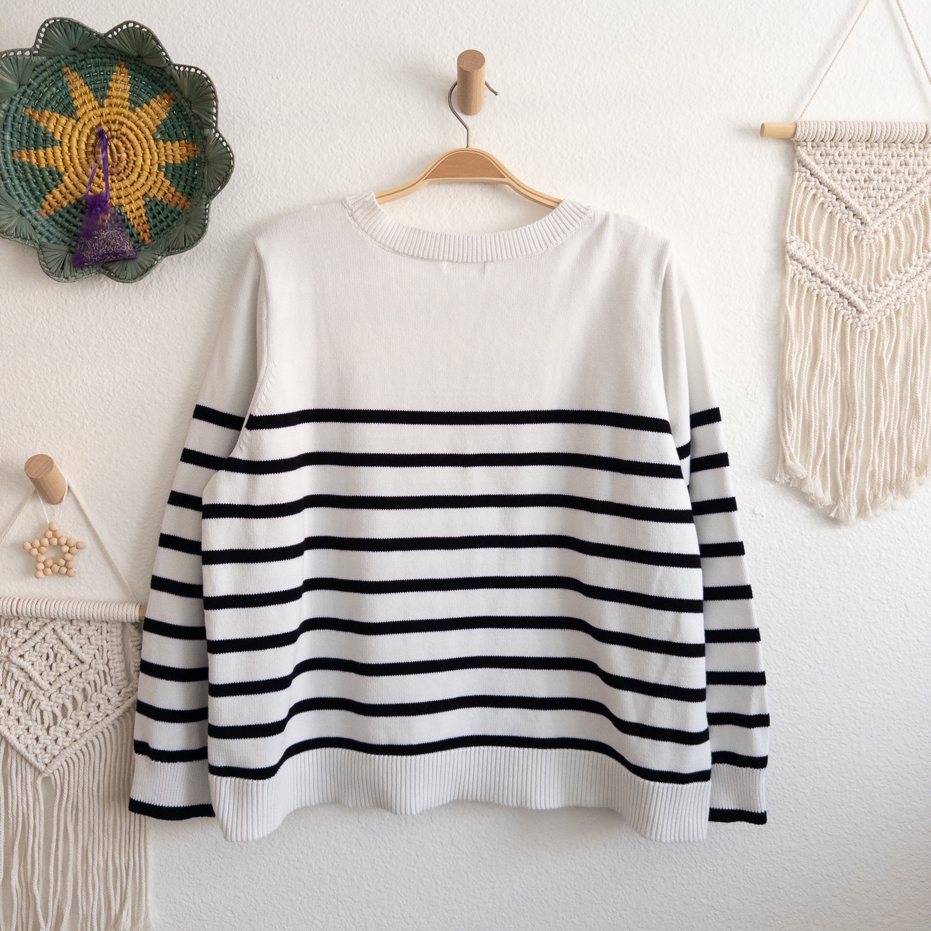 Calvin Klein White and Black Stripe Sweater Plus Size 2X
