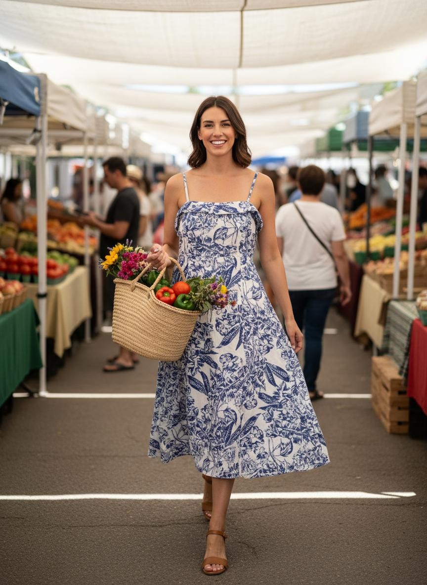 Abercrombie & Fitch Blue and White Floral Midi Sundress Siz XL