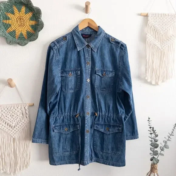 Blue Denim Jean Casual Utility Chore Coat Size Medium
