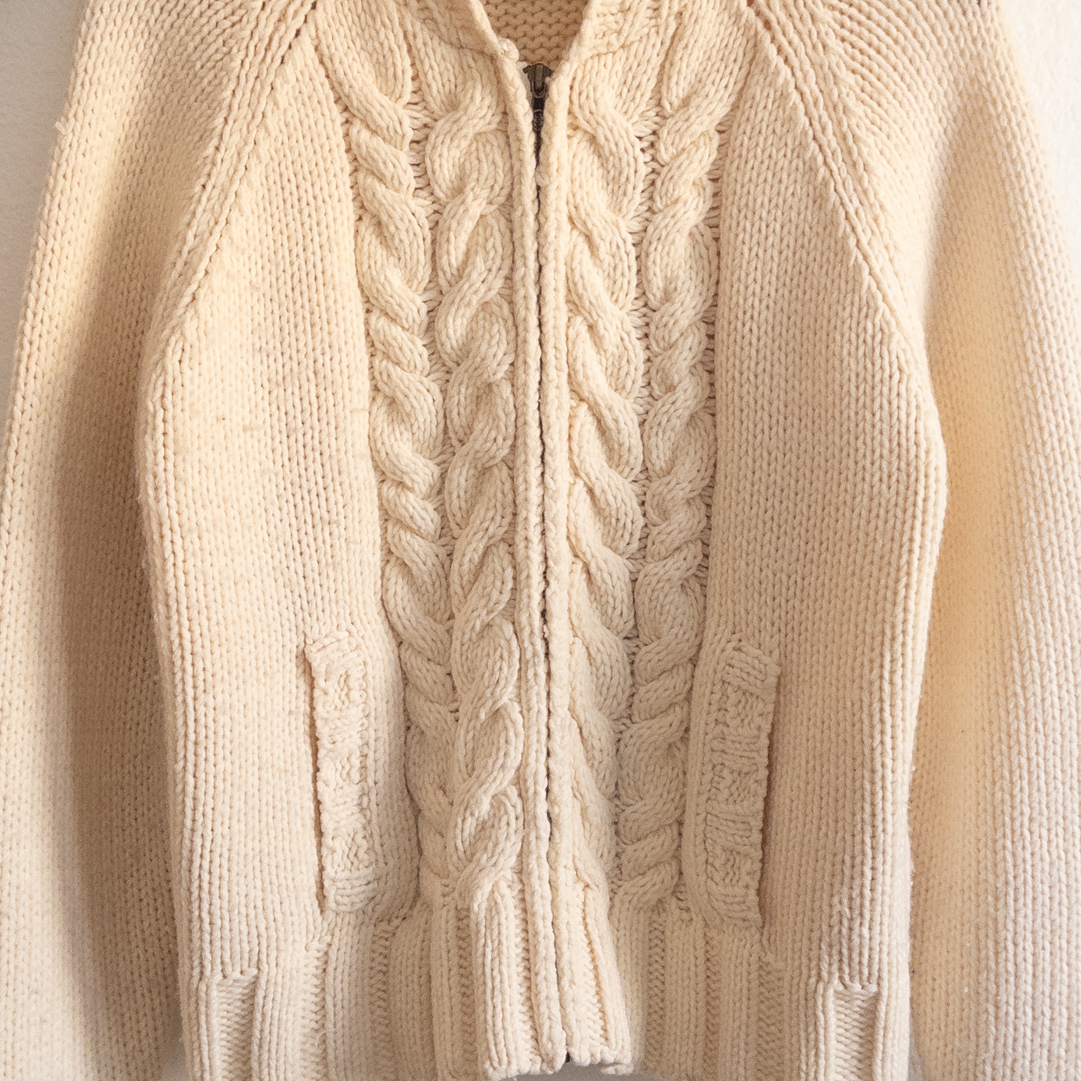 Eddie Bauer Wool Blend Cream Chunky Cable Knit Sweater Size XL