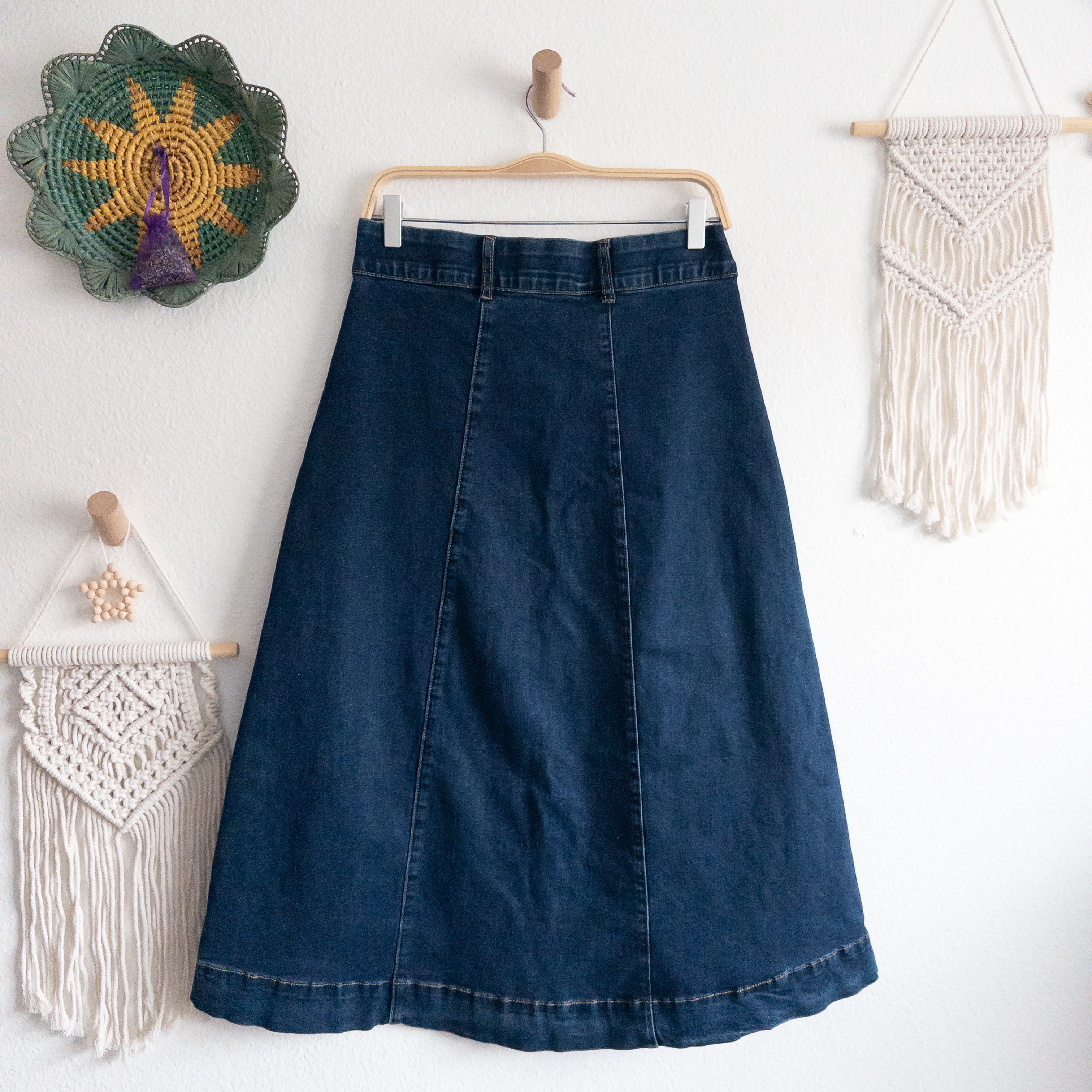 Denim Jean Casual Button-Front Midi A-Line Skirt