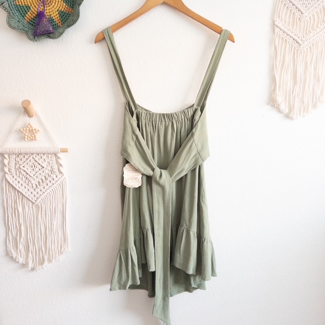 Green Ruffle Hem Tie-Back Sundress Linen Blend Size Large NWT