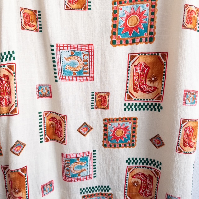 Western Boho Cowgirl Patterned Novelty Linen Blend Sleeveless Dress Size Large