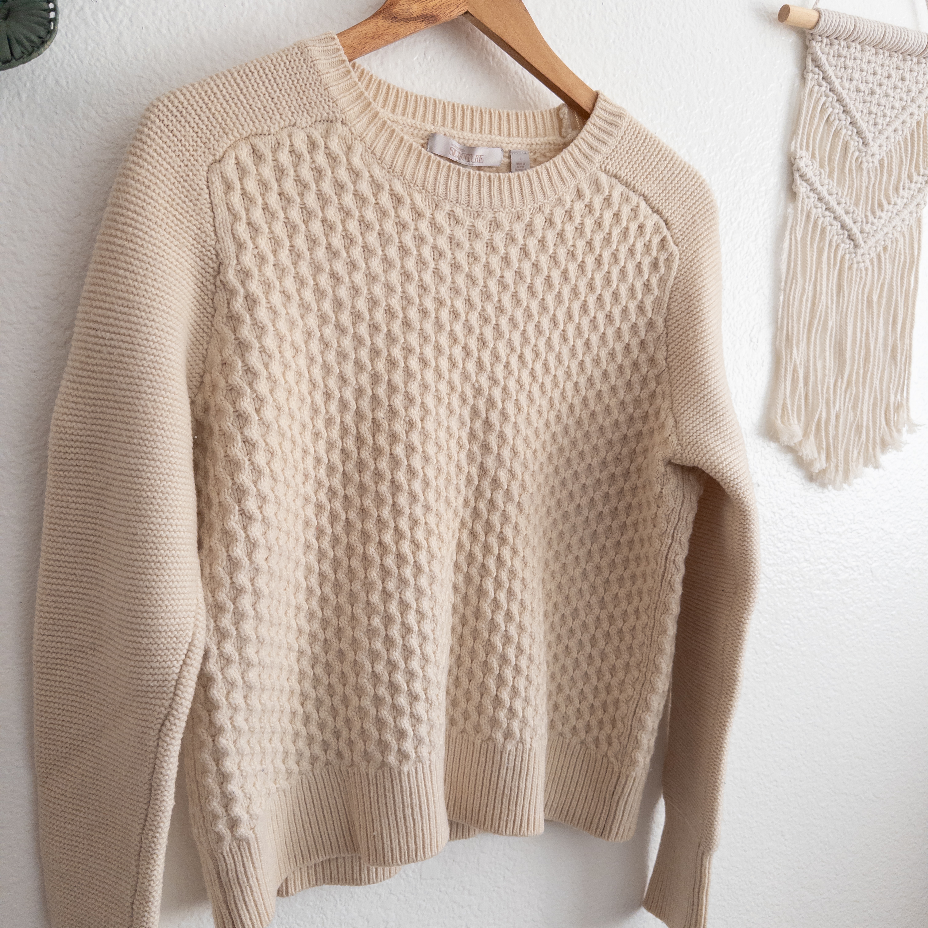 Cream Knitted Chunky Merino Wool and Cashmere Sweater Size Large Nordstrom Signature