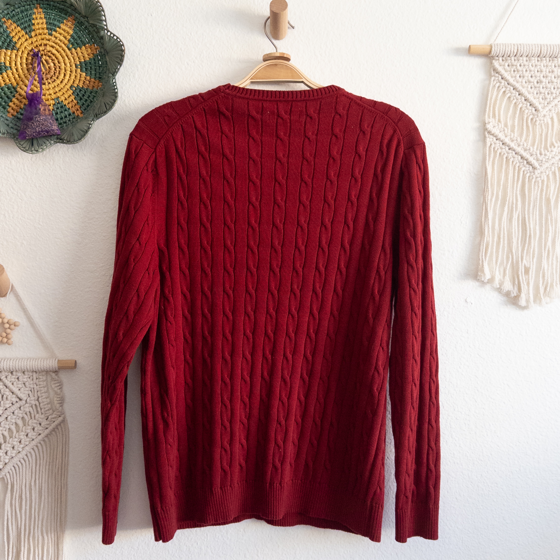 Club Room Maroon Red Cable Knit Sweater Size XL