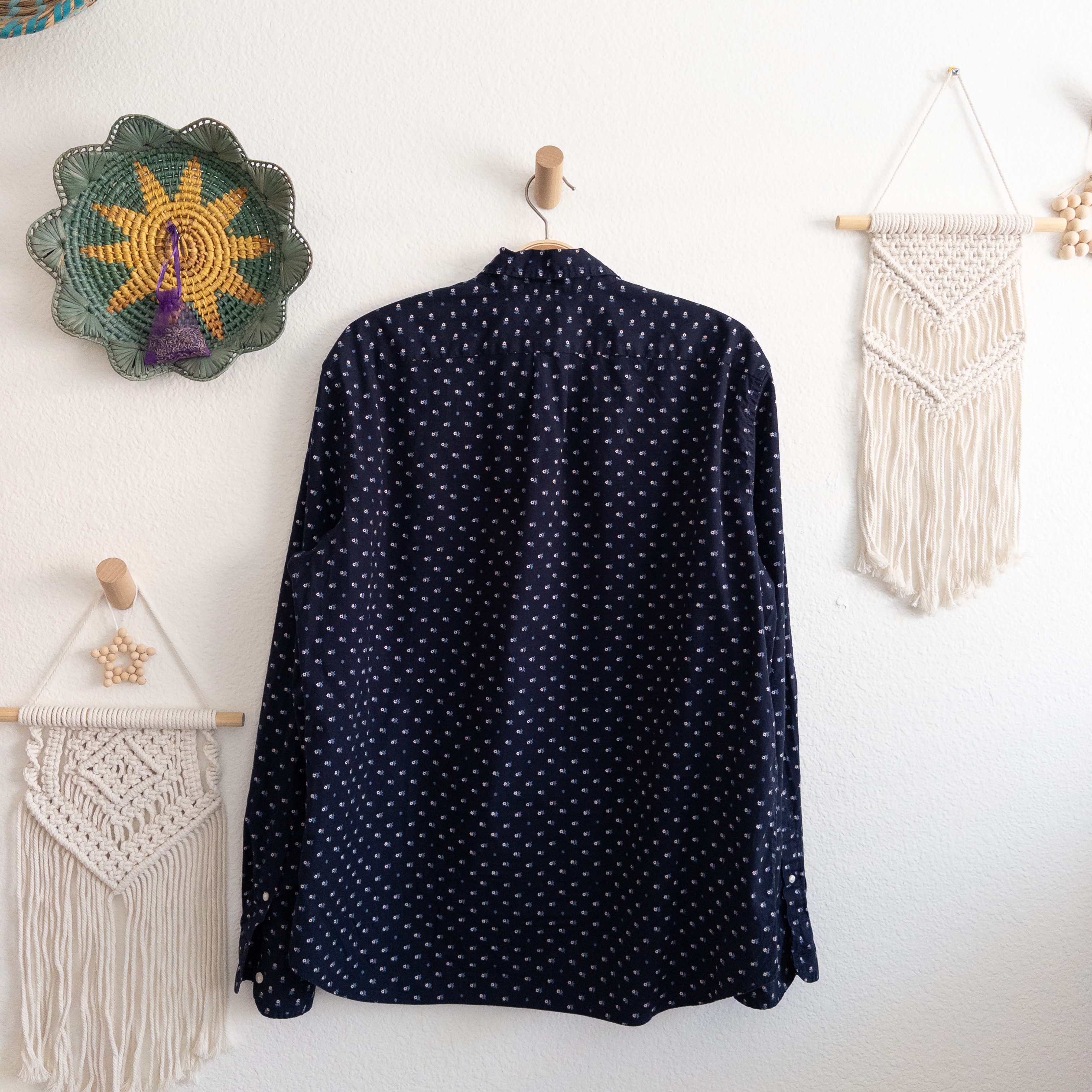 J. Crew Navy Floral Organic Cotton Slim Casual Button Down Shirt Size XL