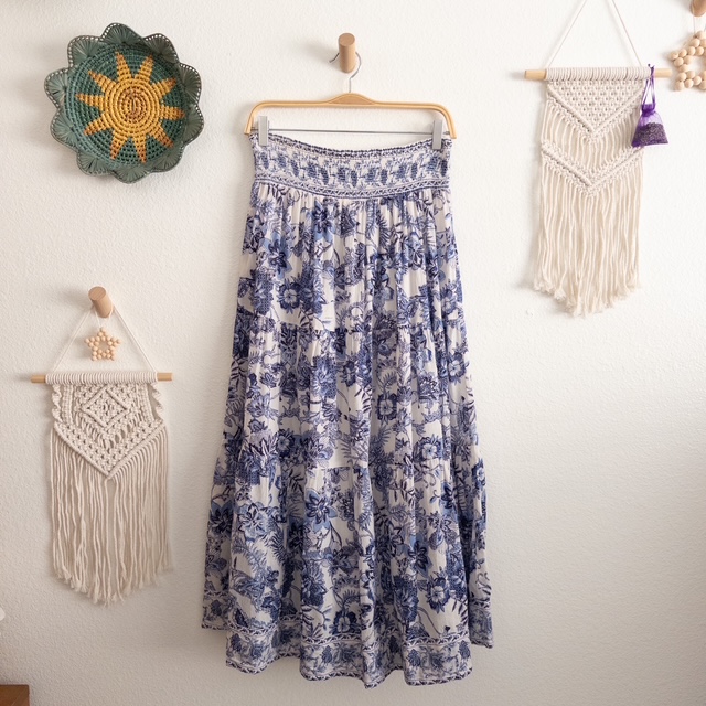 Boho Blue and White Floral Maxi SkirtSize Medium