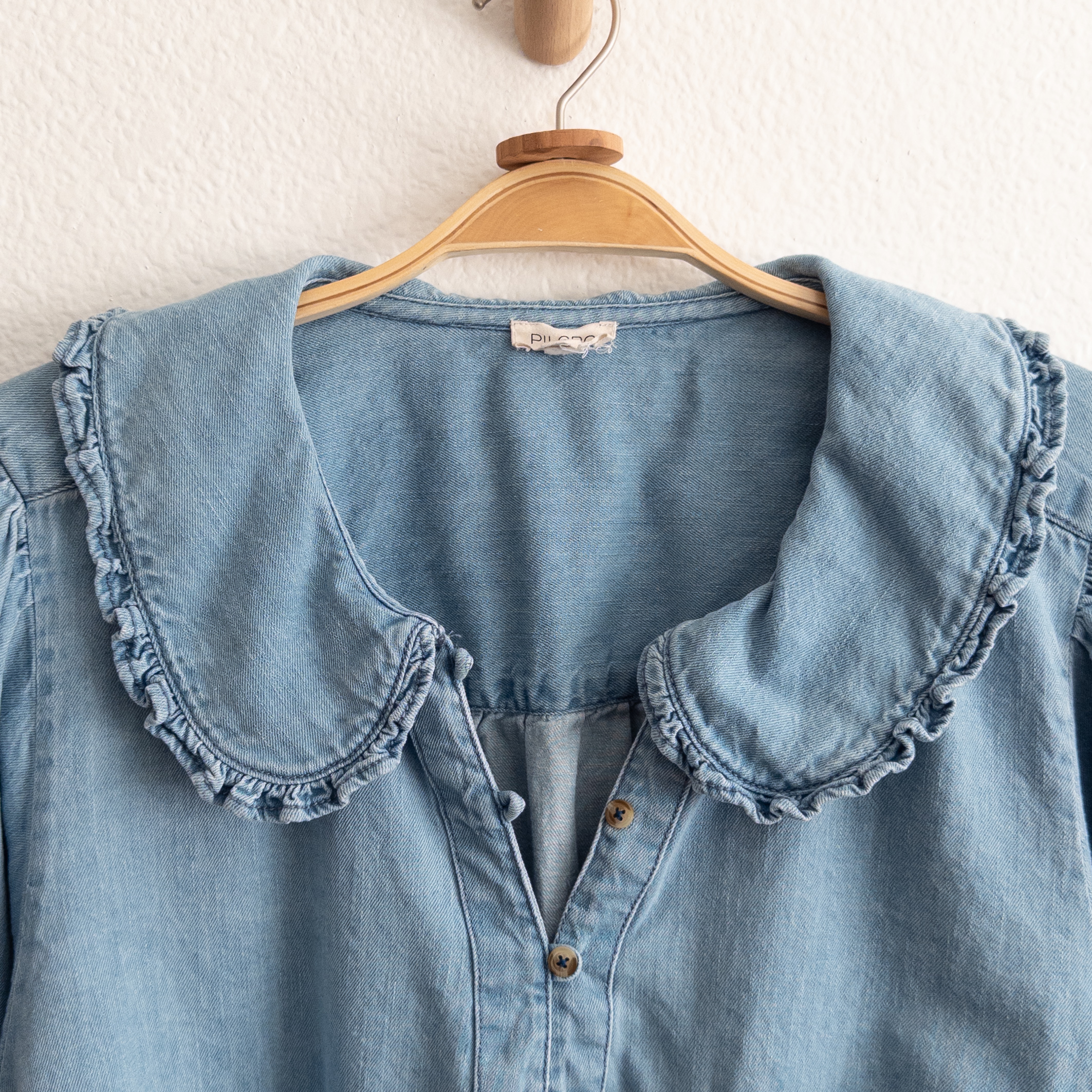 Pilcro The Keira Collared Chambray Denim Balloon Sleeve Plus Size 3X