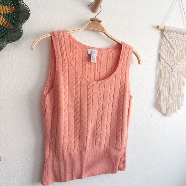 Wool Angora Cashmere Blend Cable Knit Sleeveless Sweater Size Medium