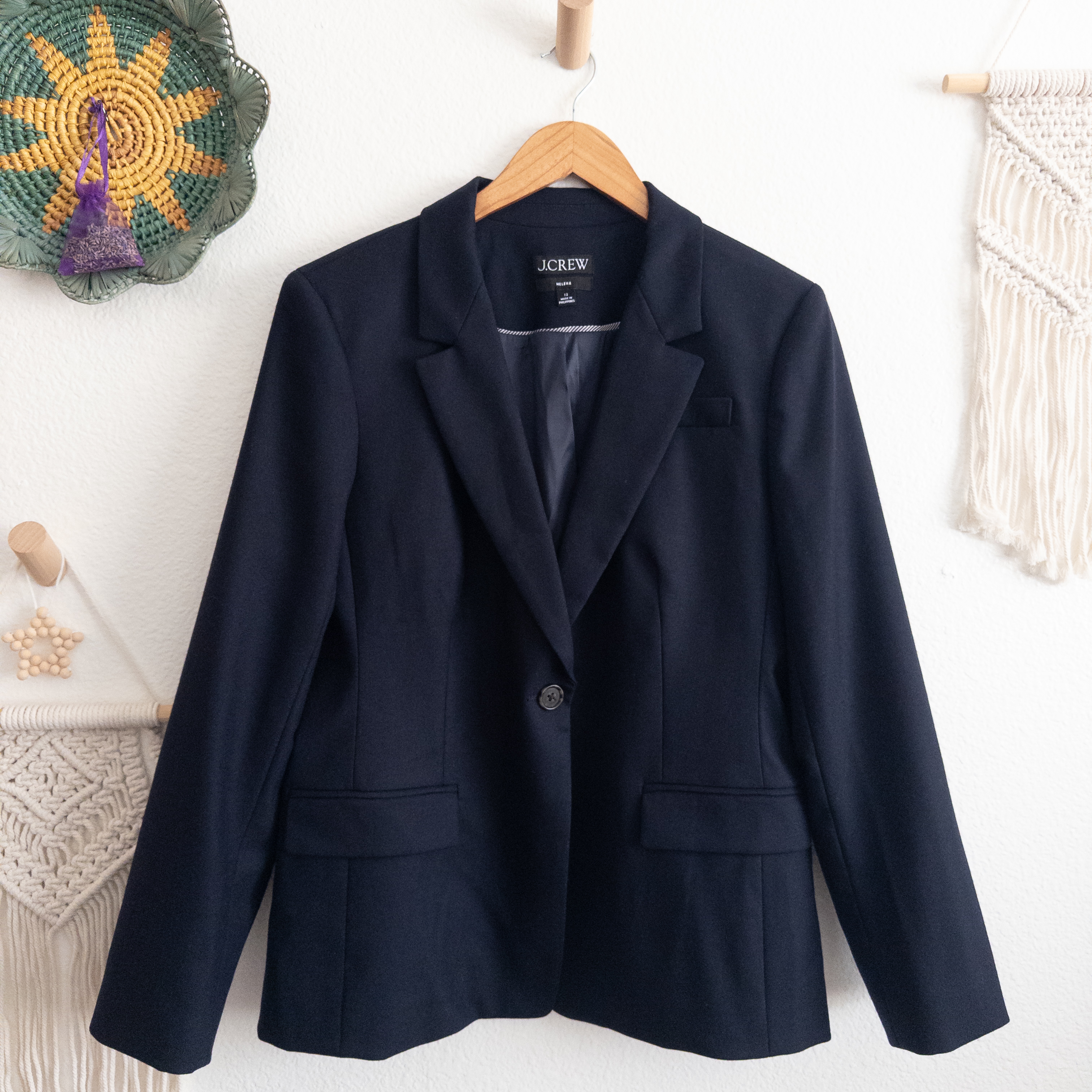 J.Crew Navy Blue Wool Blend Helena Blazer Ora Tessuti Size 12