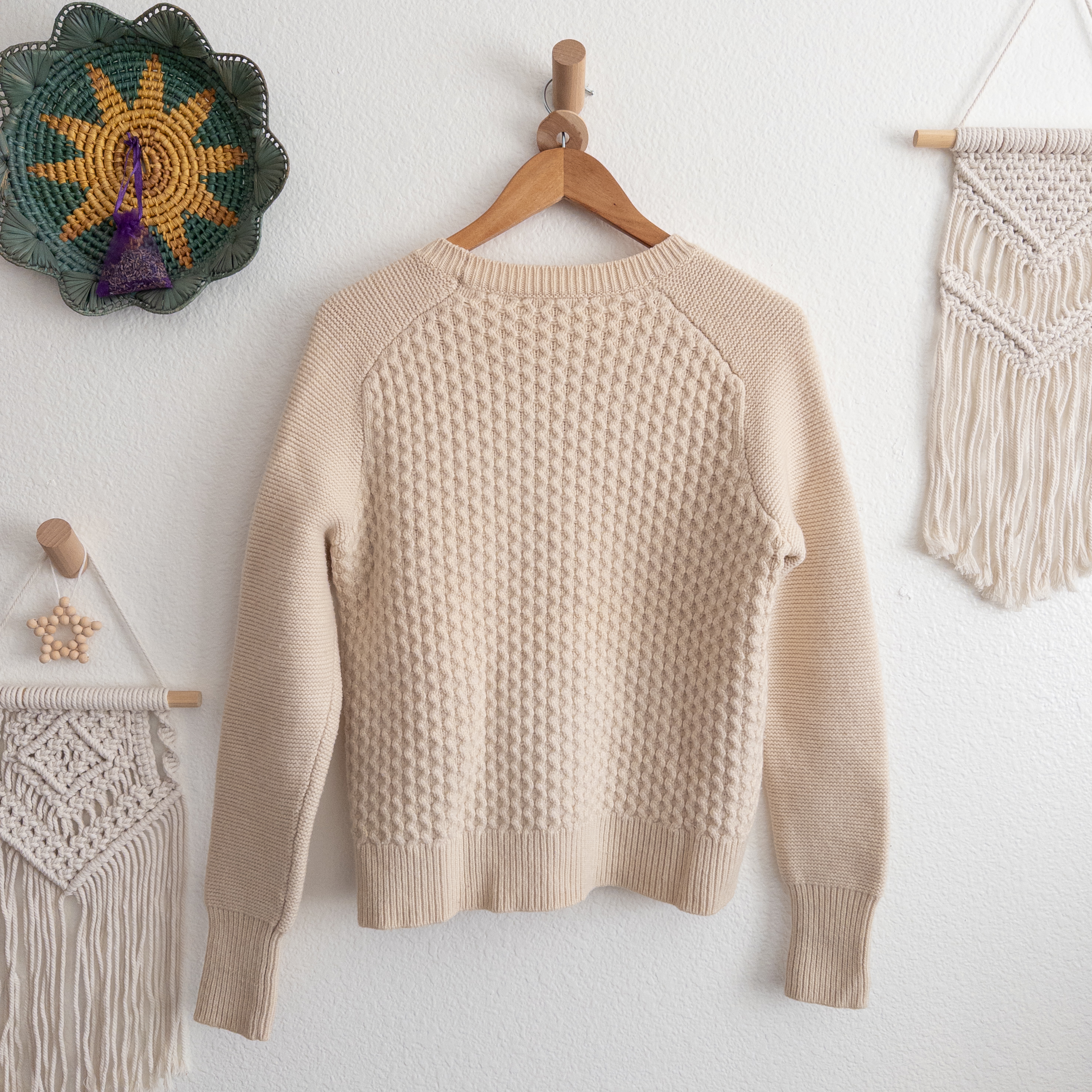 Cream Knitted Chunky Merino Wool and Cashmere Sweater Size Large Nordstrom Signature