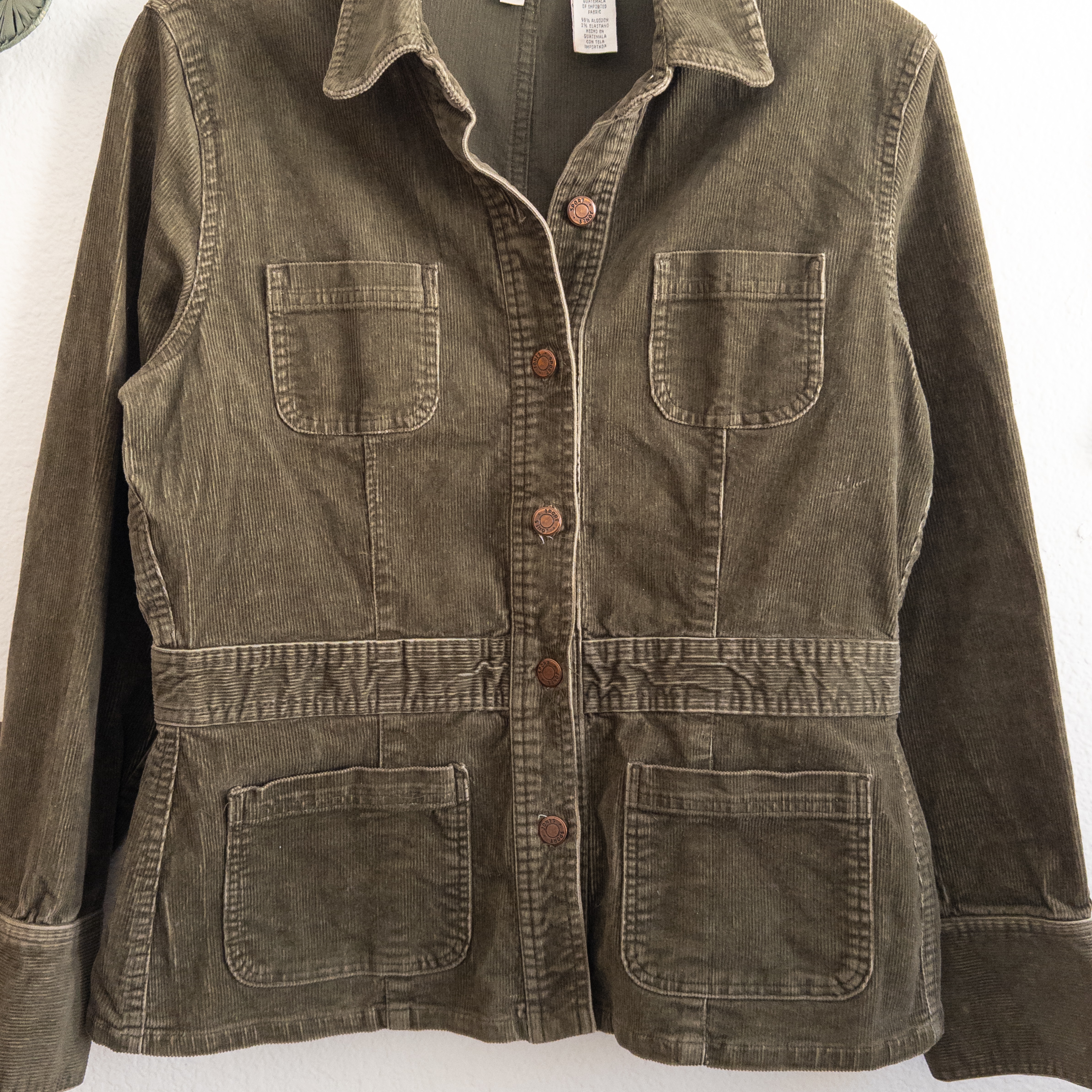 Jones Sport Stretch Olive Green Corduroy Chore Jacket Size Large