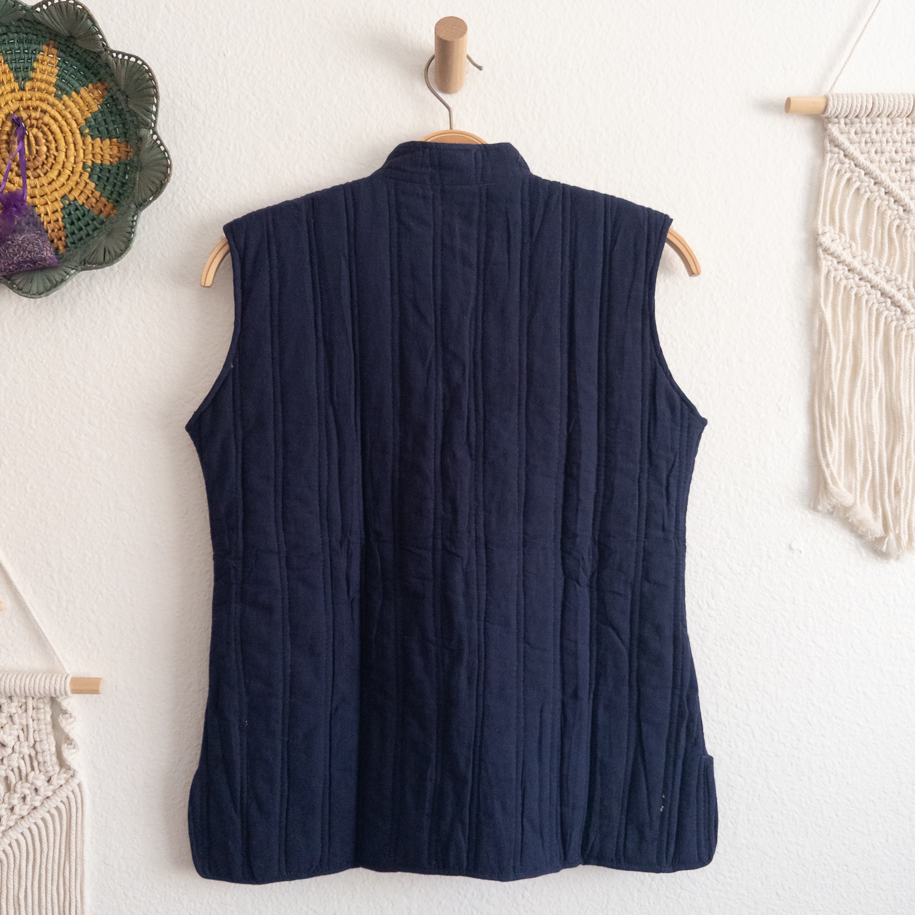 Navy Quilted Button-Down Vest with Wood Buttons Size Large