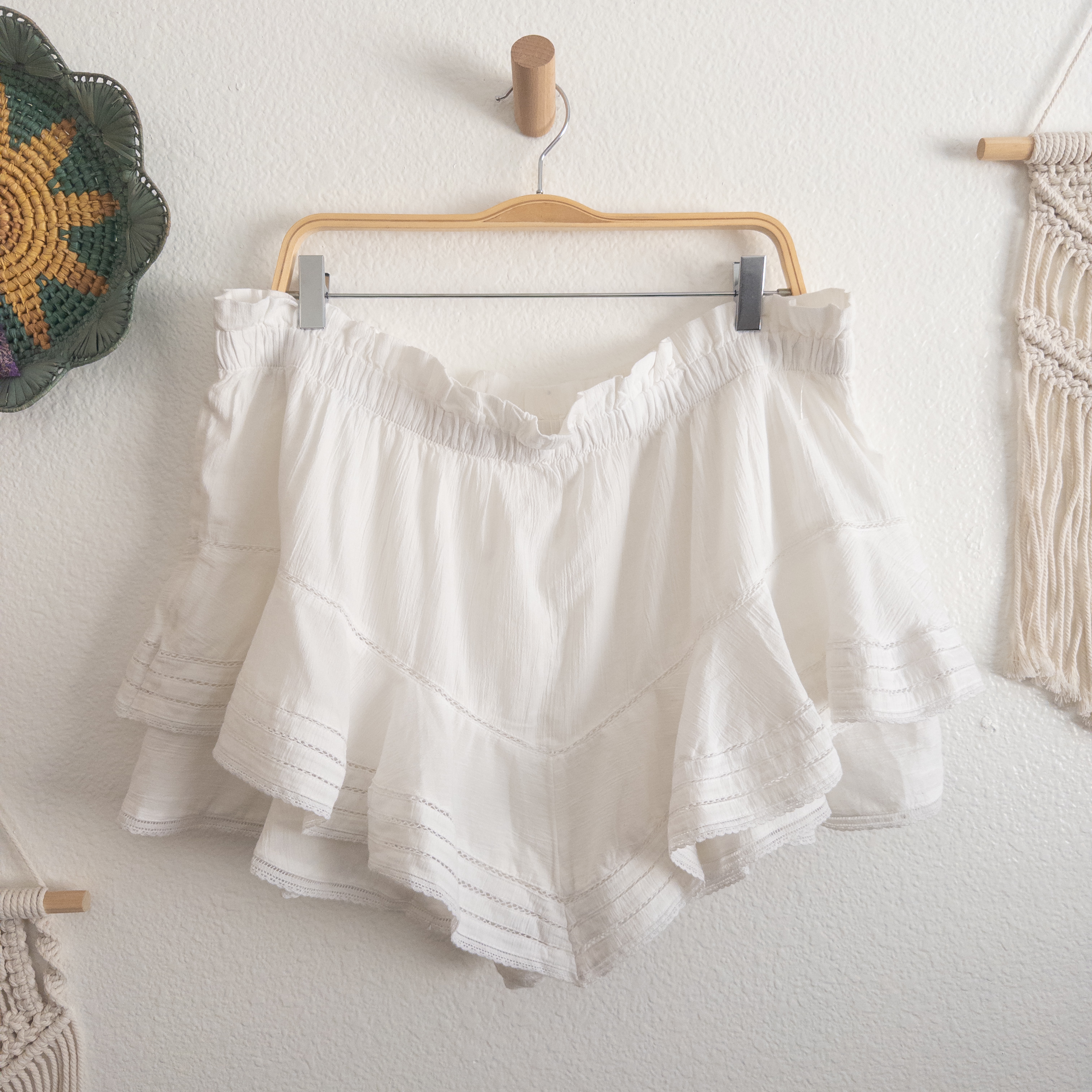 Aerie Rock N Ruffle White Gauzy Cotton Mini Skort Size XXL