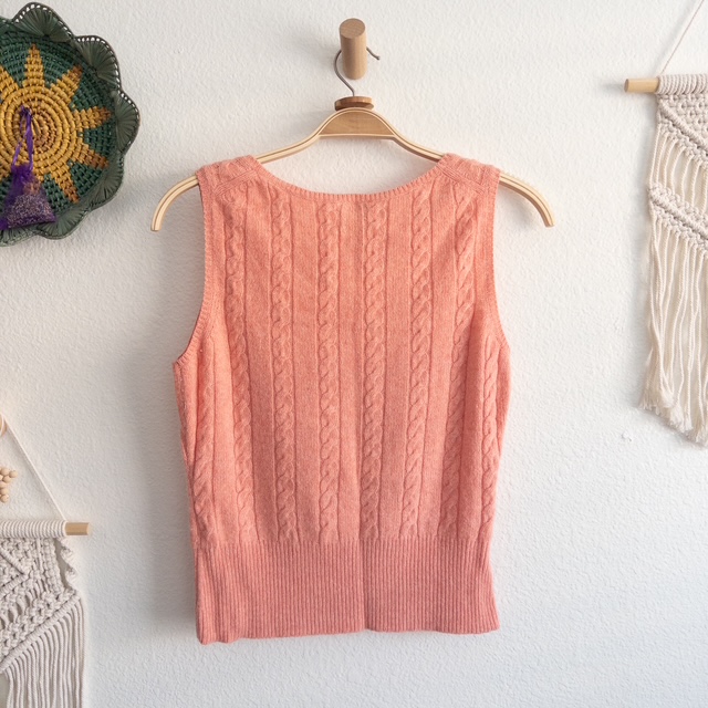 Wool Angora Cashmere Blend Cable Knit Sleeveless Sweater Size Medium