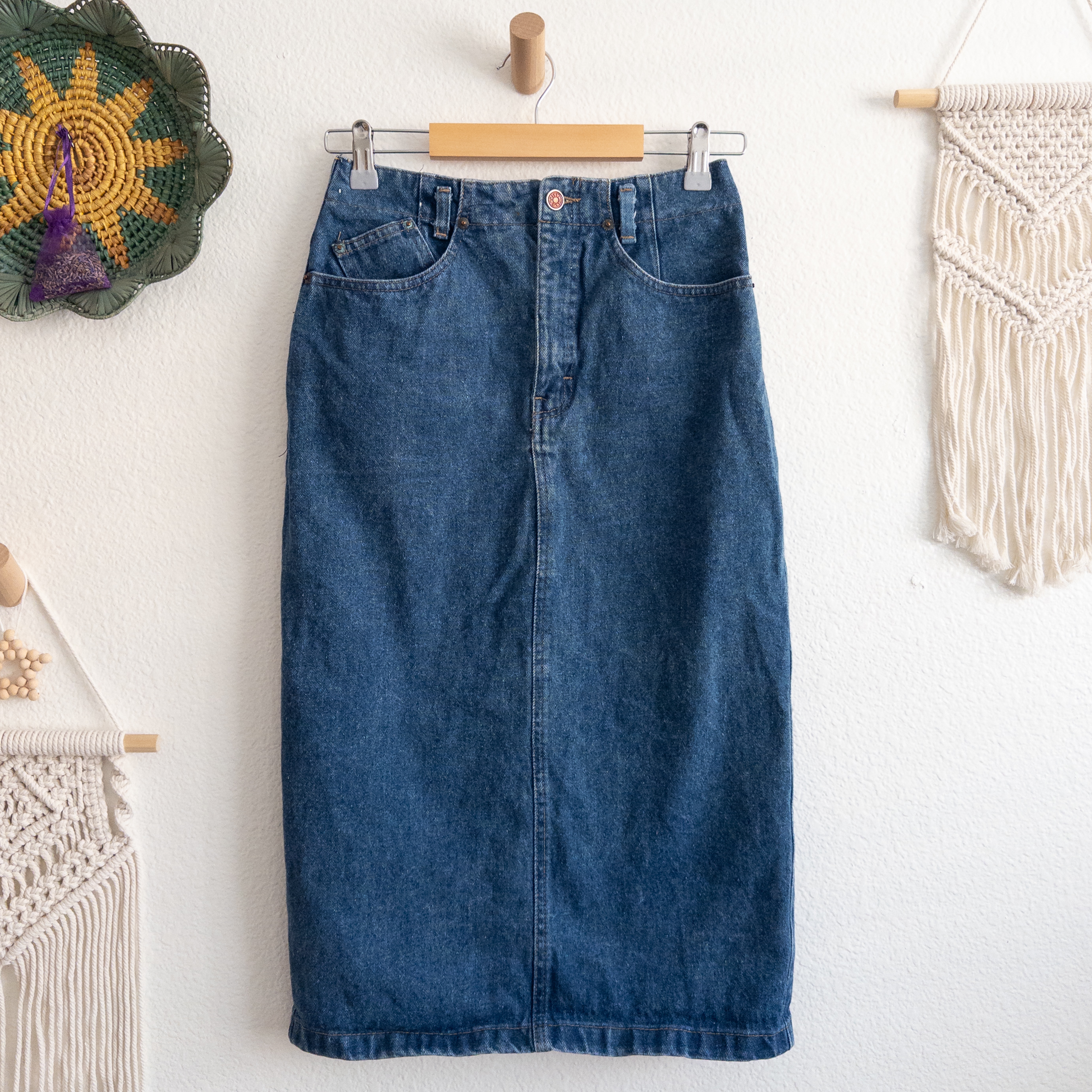 Brittania Blue Denim Jean Midi Skirt With Button Slit Detail Size 7/8