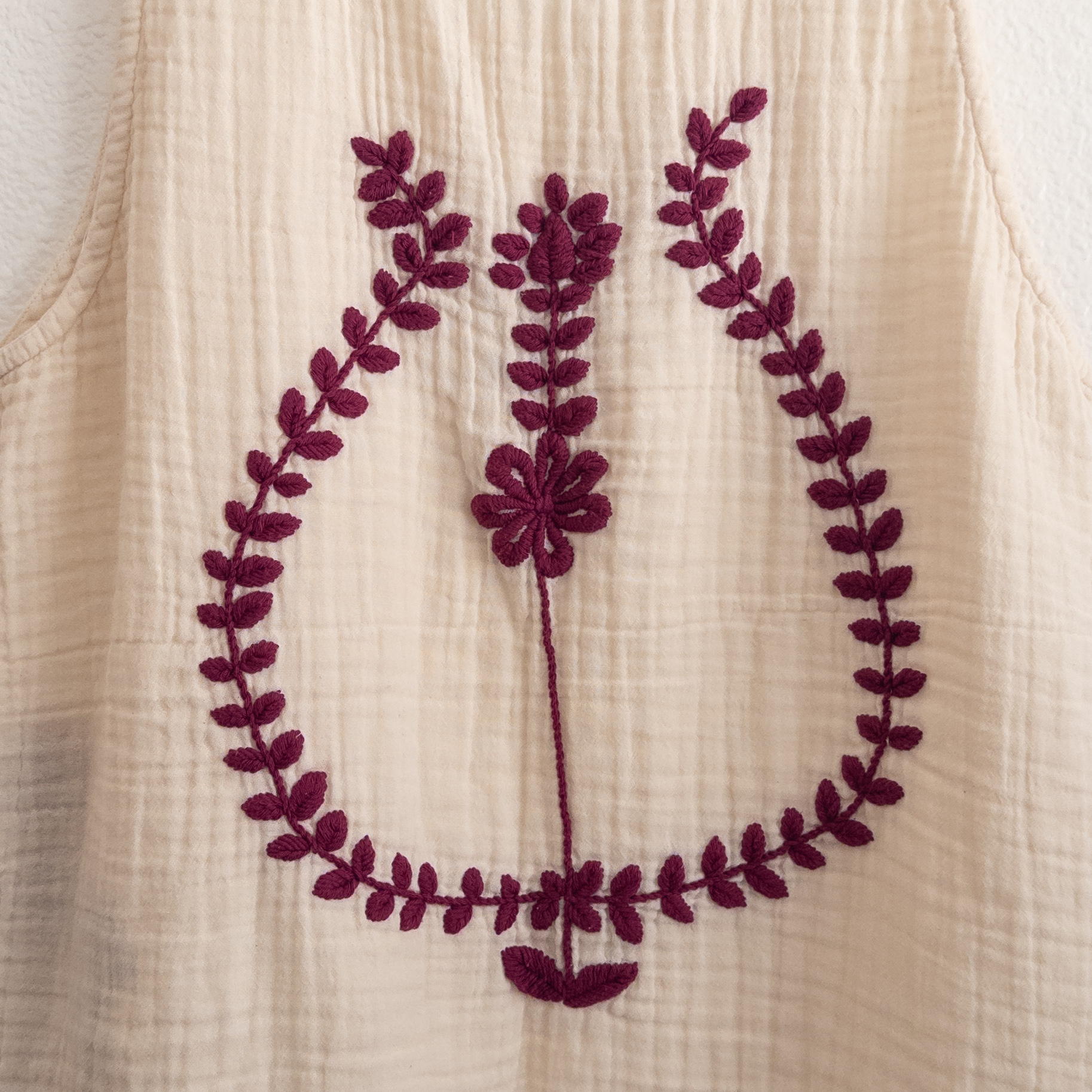 Novica Beige Cream Gauzy Cotton Bohemian Floral Embroidered Tank Top Size XL