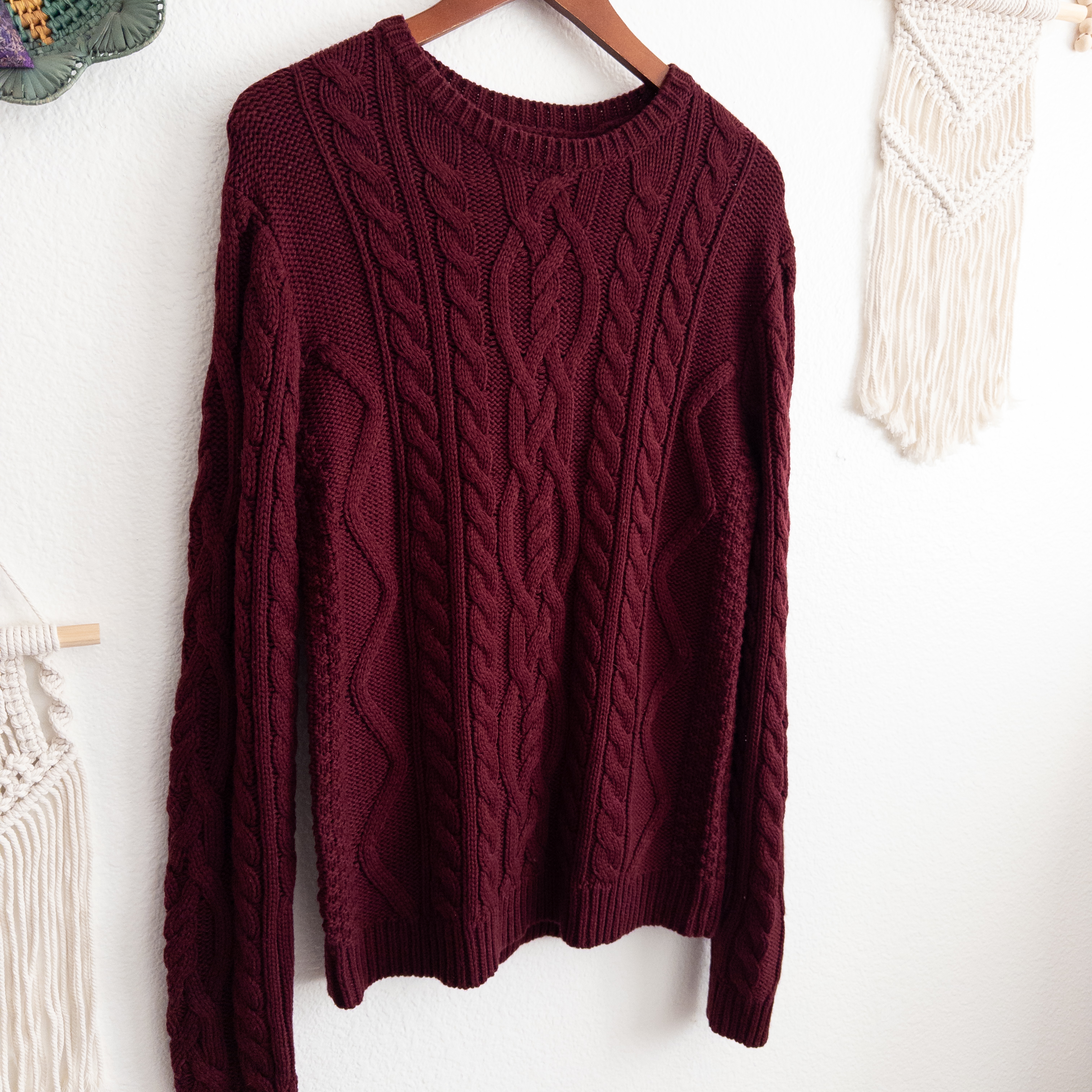 Burgundy Cable Knit Sweater ASOS Design Size Small 