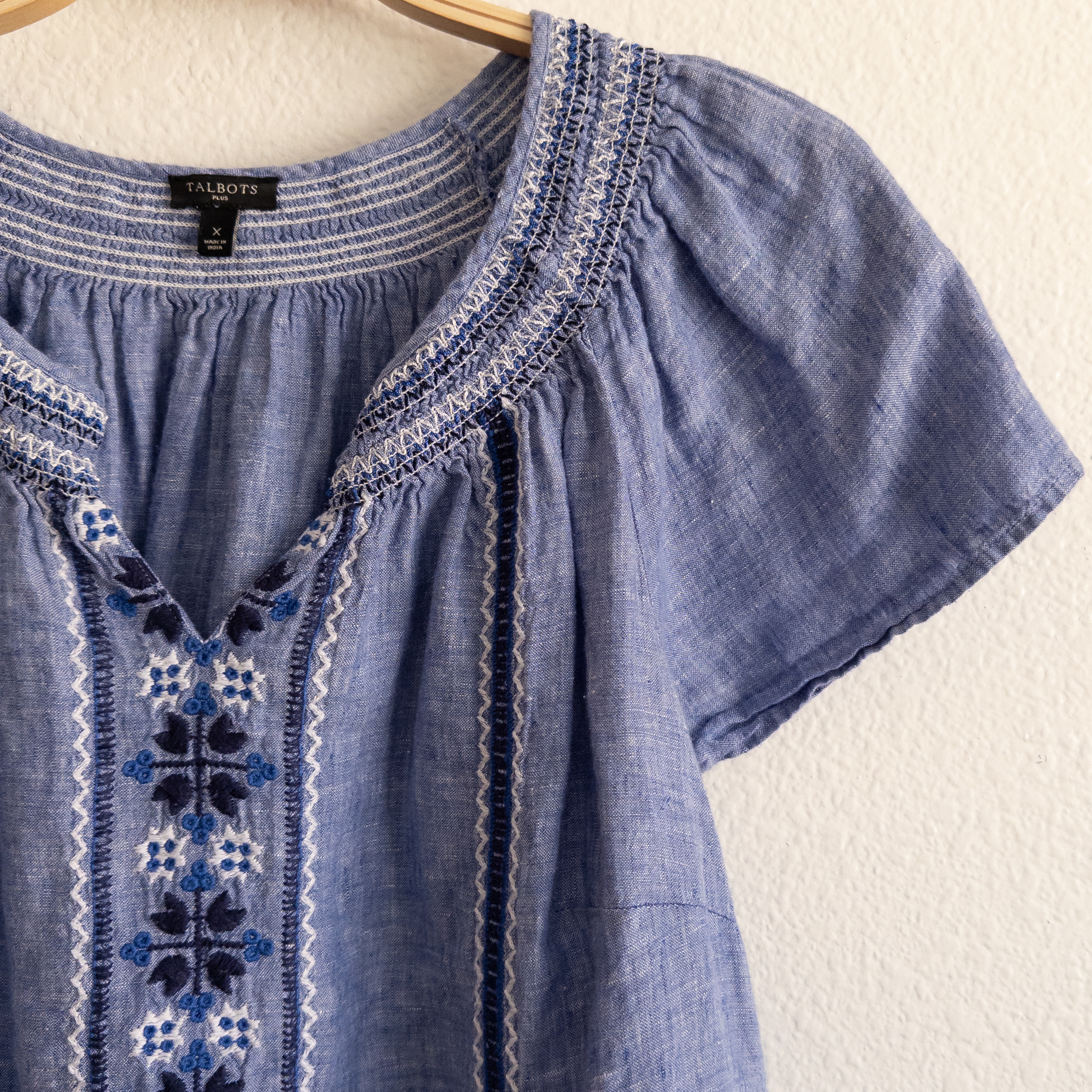 Blue Embroidered Boho Blouse Talbots Plus X