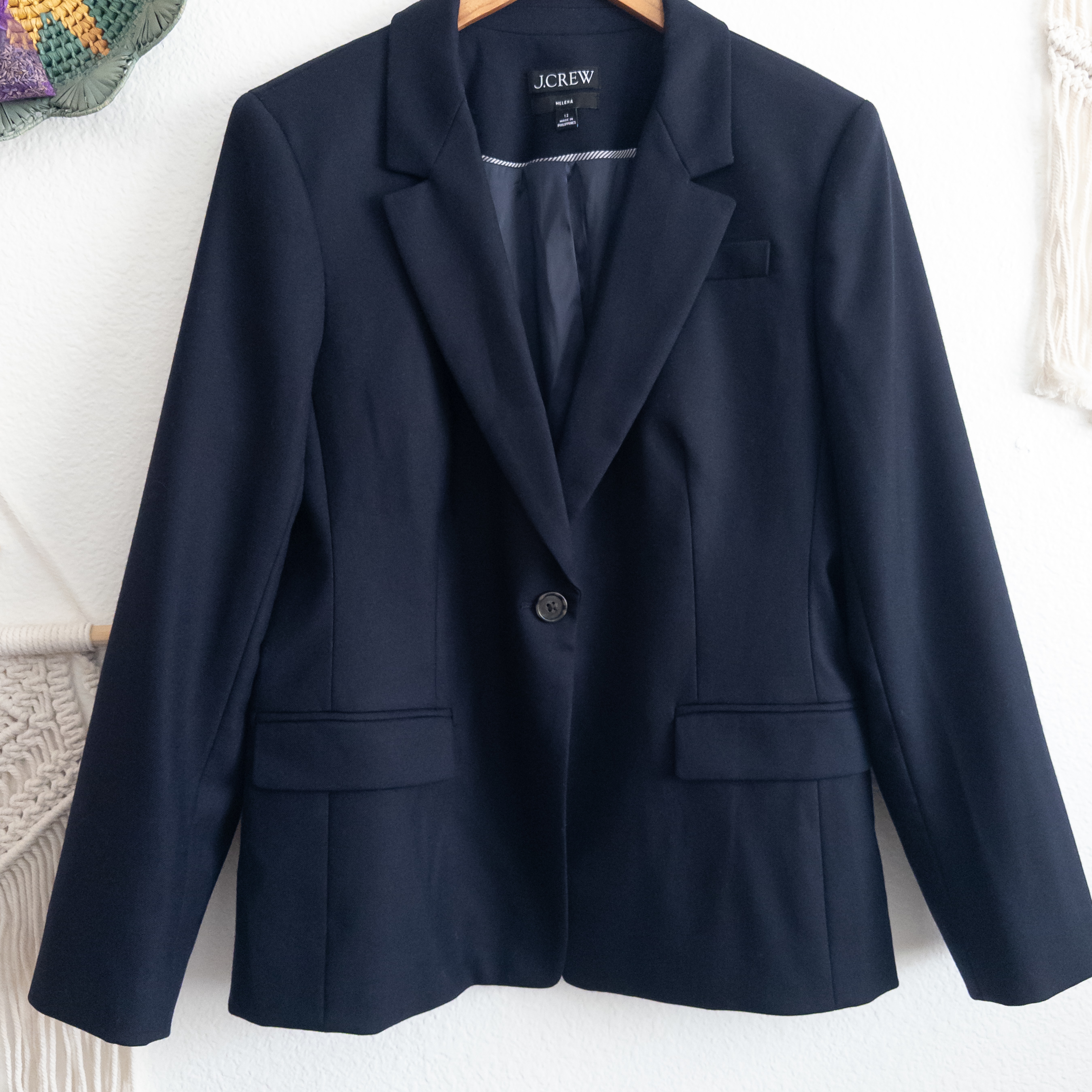 J.Crew Navy Blue Wool Blend Helena Blazer Ora Tessuti Size 12