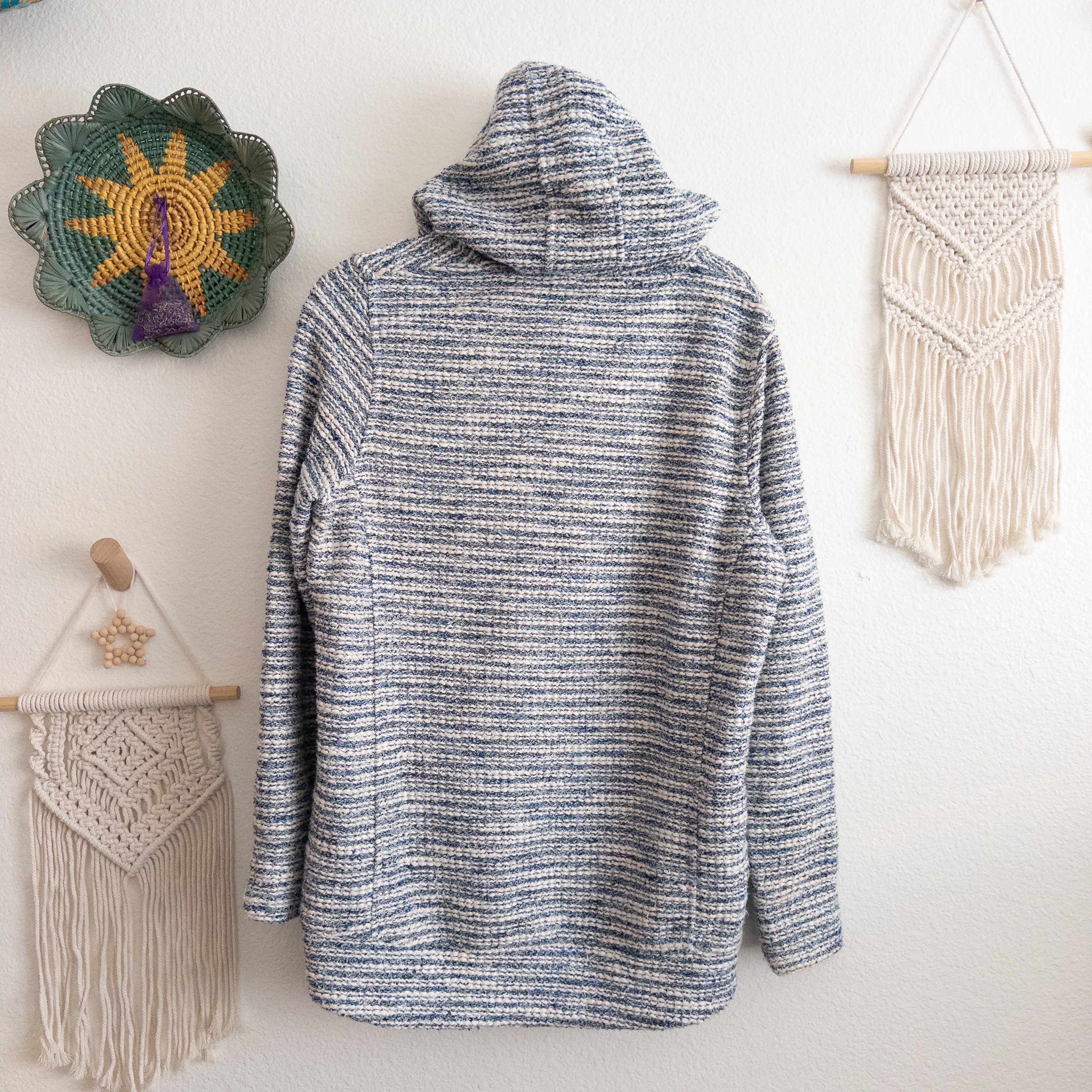 Weird Fish Estado Slub Knit Hoodie Sweatshirt Blue and White Size 16