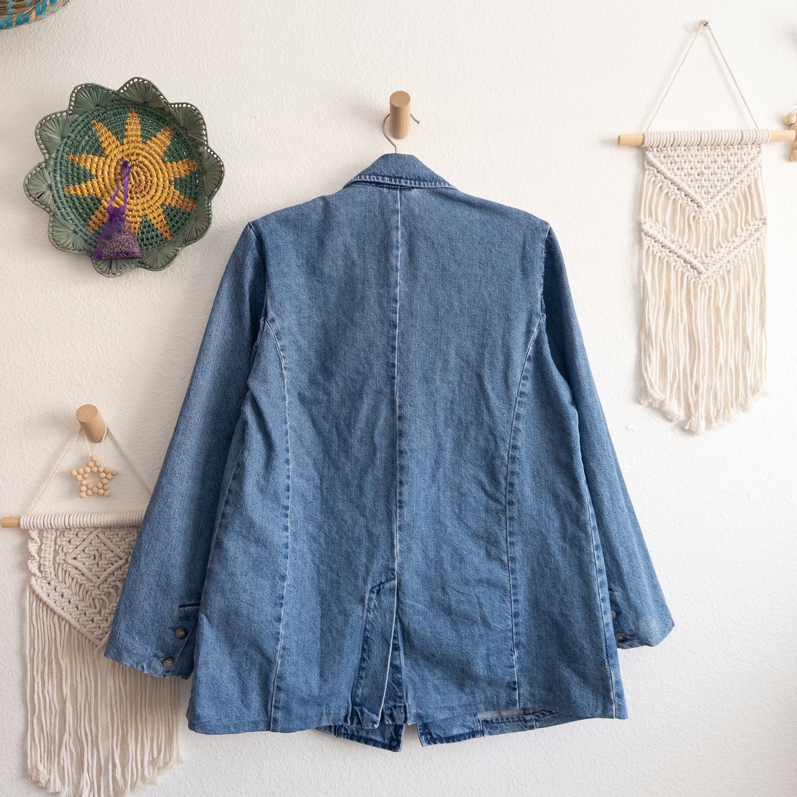 Mango MNG  Blue Denim Jean Pocketed Blazer Jacket Size XL