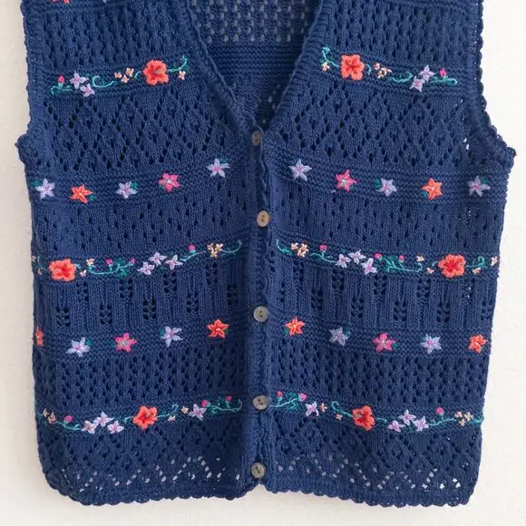  Vintage Blue Floral Knitted Vest