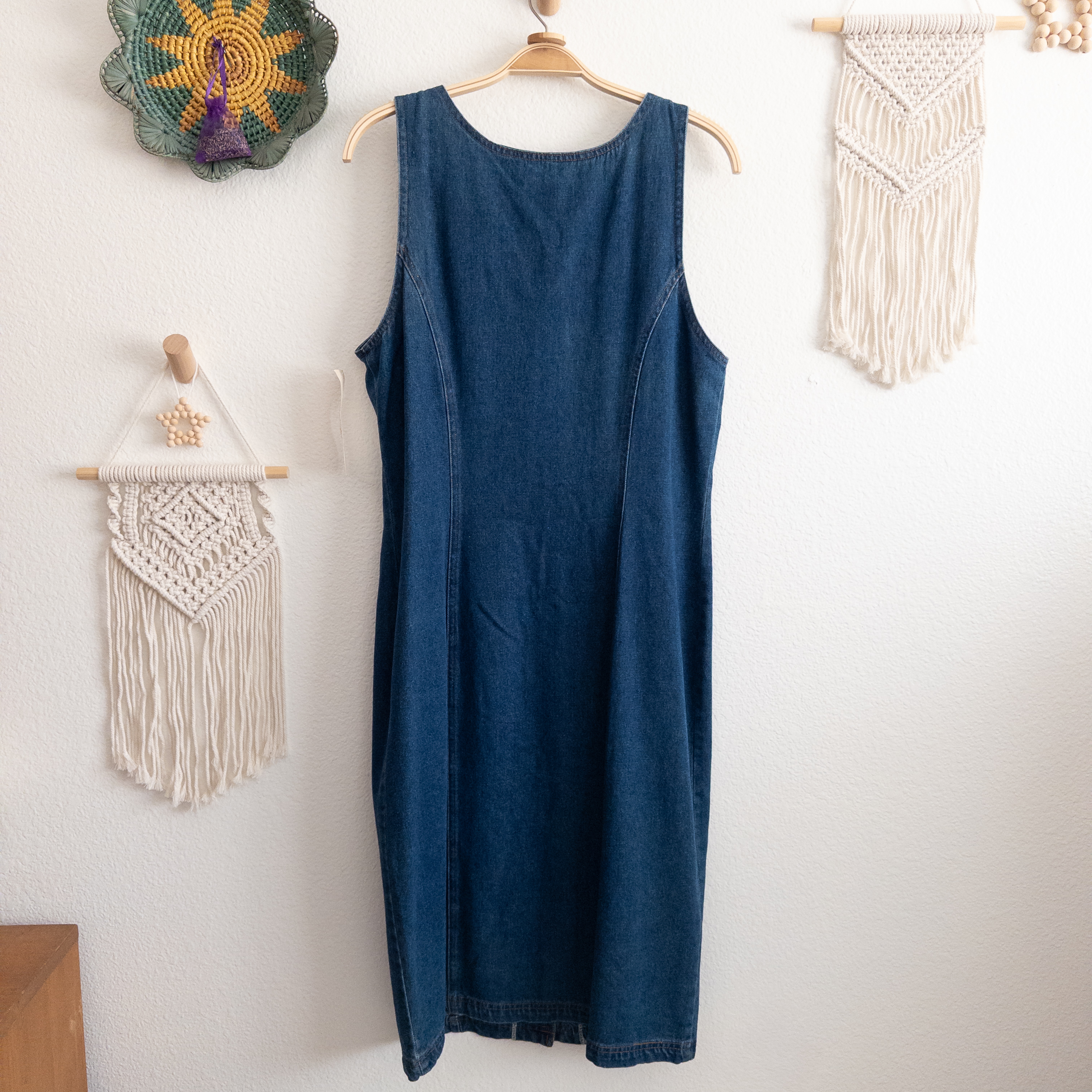 Vintage Sleeveless Denim Jean Dress with Zipper Detail Button-Down Size XL 