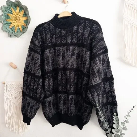 Wool Blend Grandpa Sweater Made in Italy Size Large Vintage 