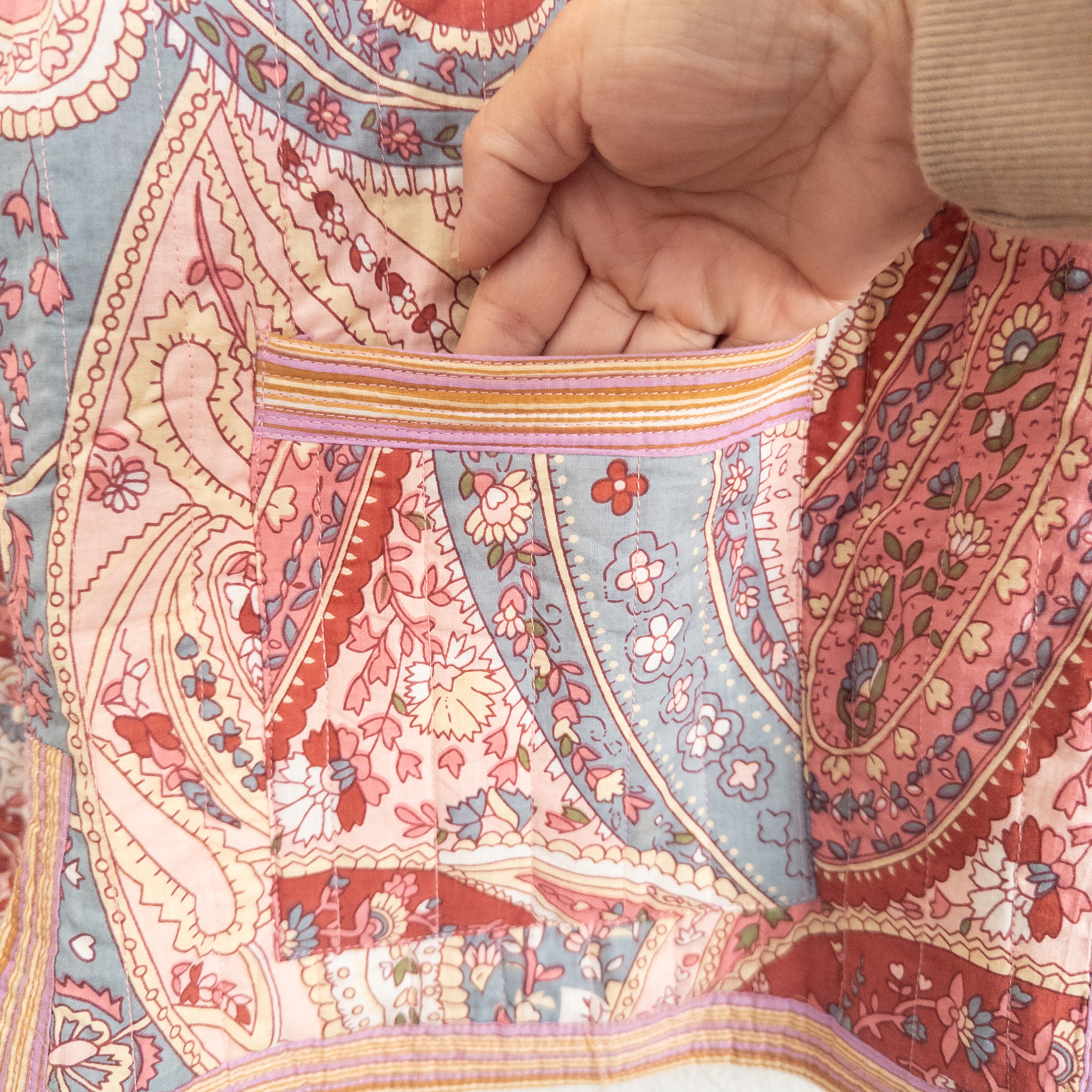 One-Of-A-Kind Handmade Paisley Stripe Reversible Quilted Jacket 