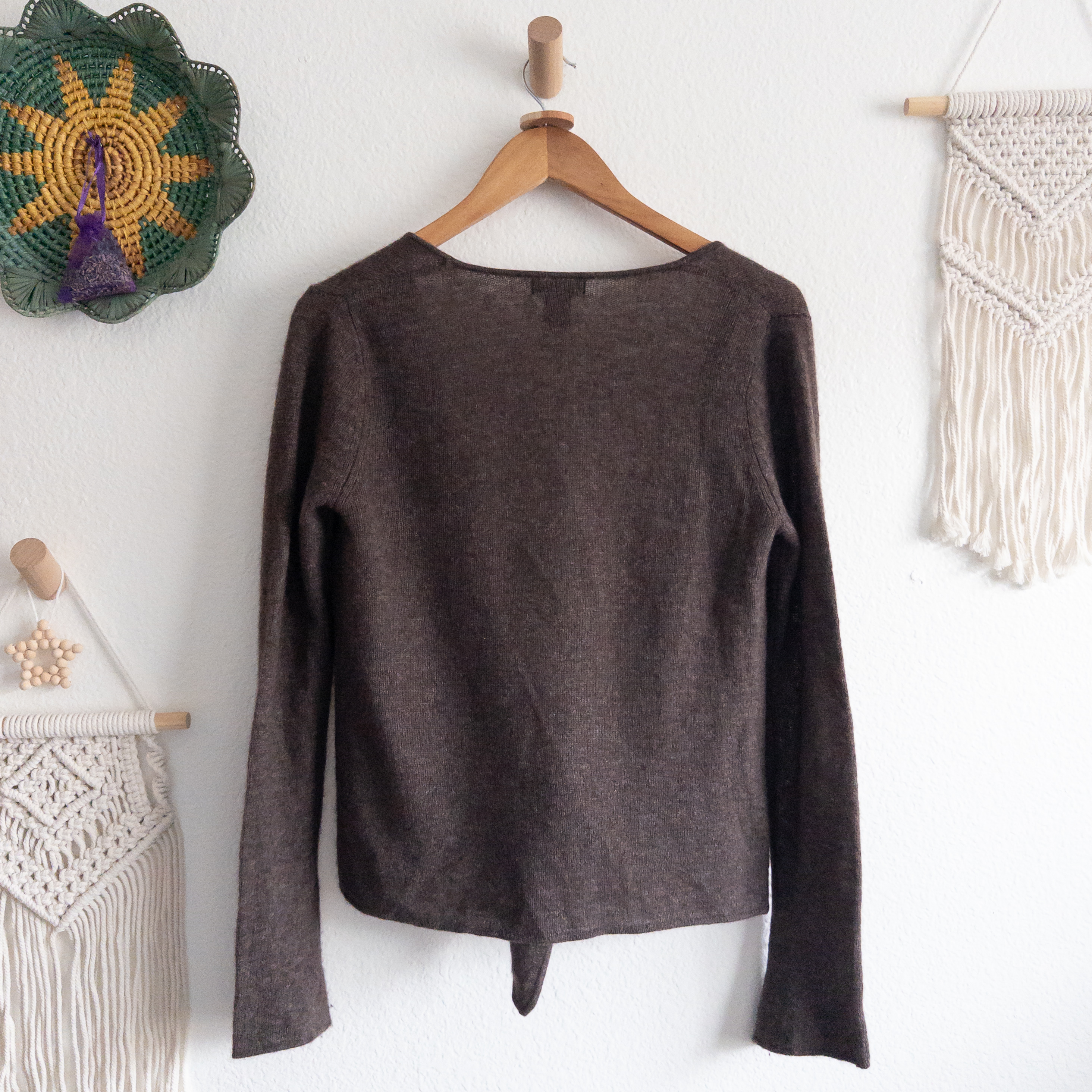 Cashmere Brown Knit Tie-At-Waist Open Front Cardigan Size Small