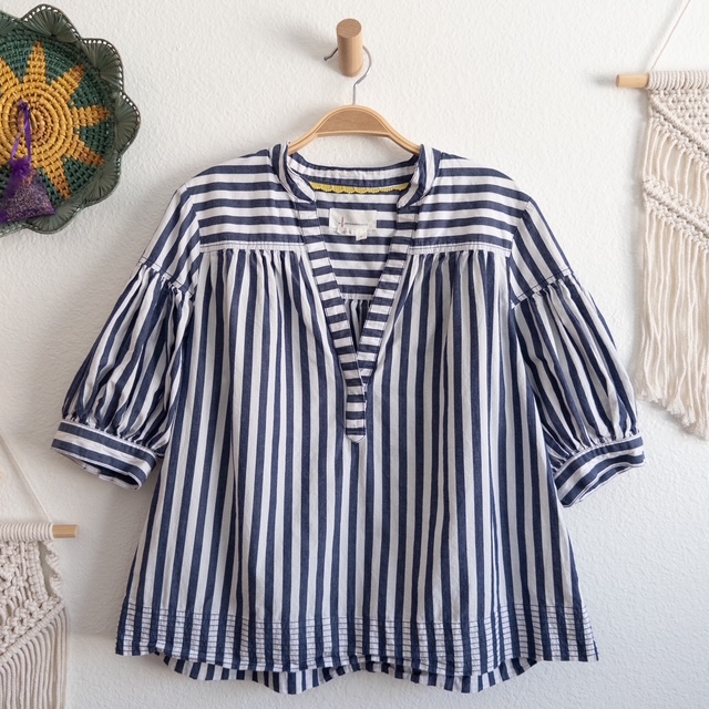 Striped Cotton Blouse by Anthropologie Darcy Popover Swing Top Size Medium