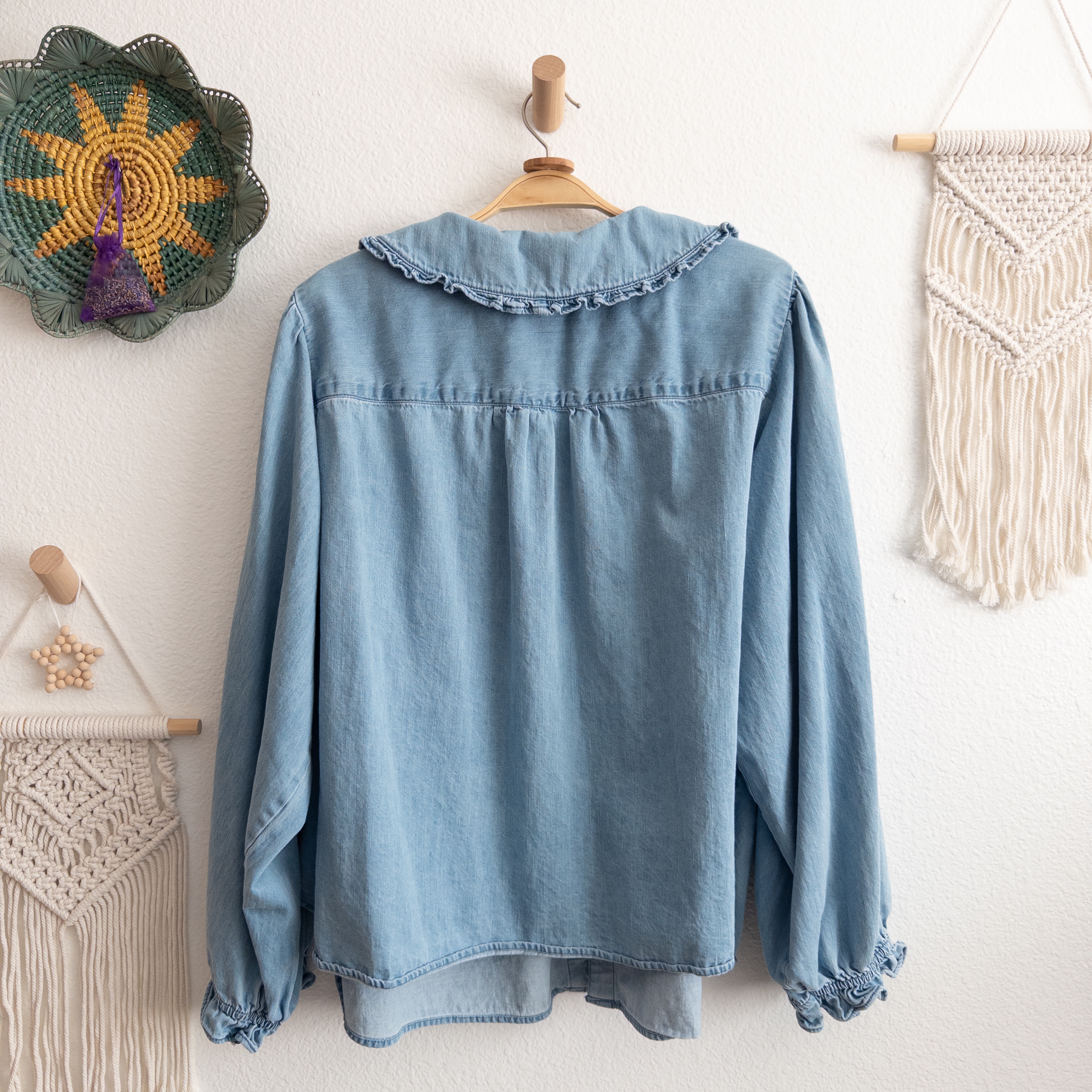 Pilcro The Keira Collared Chambray Denim Balloon Sleeve Plus Size 3X