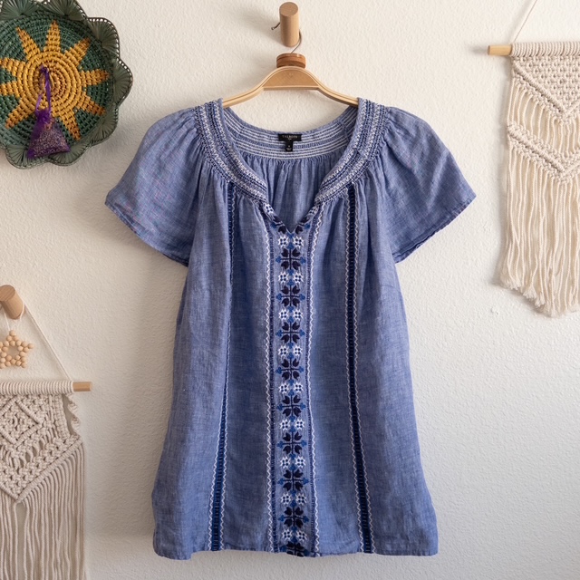 Blue Embroidered Boho Blouse Talbots Plus X